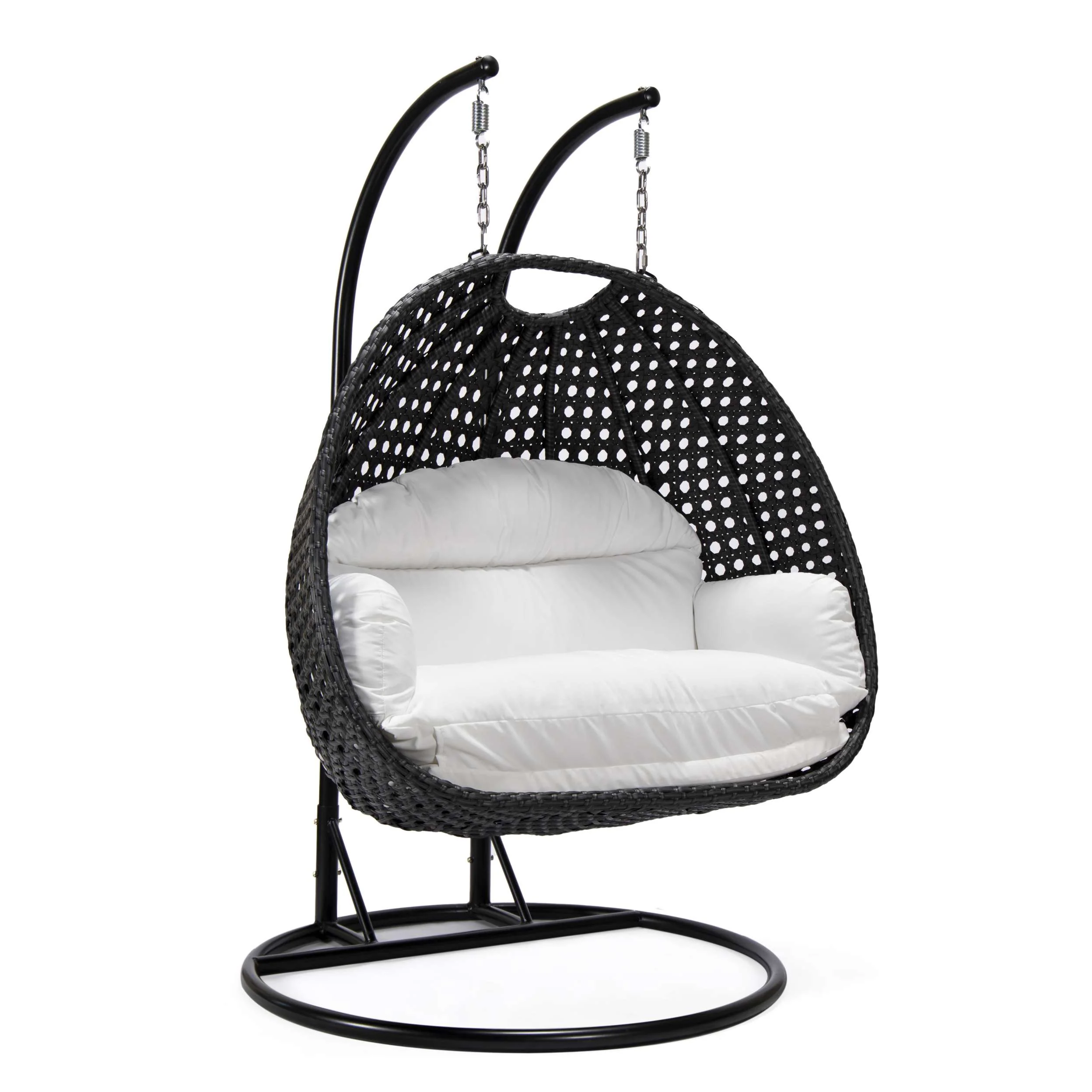 LeisureMod Mendoza Charcoal Wicker Hanging 2 person Egg Swing Chair - Image 119
