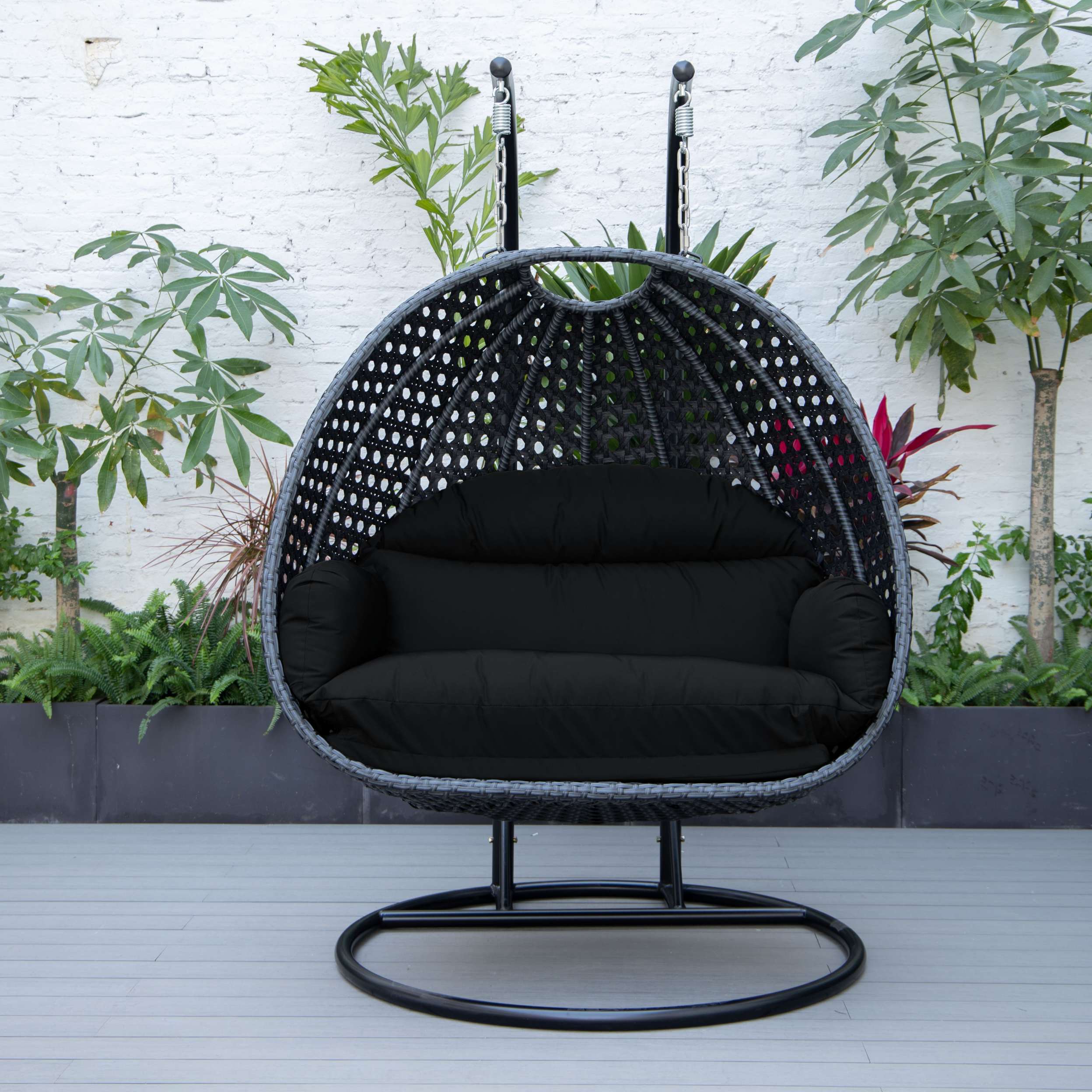 LeisureMod Mendoza Charcoal Wicker Hanging 2 person Egg Swing Chair - Image 12