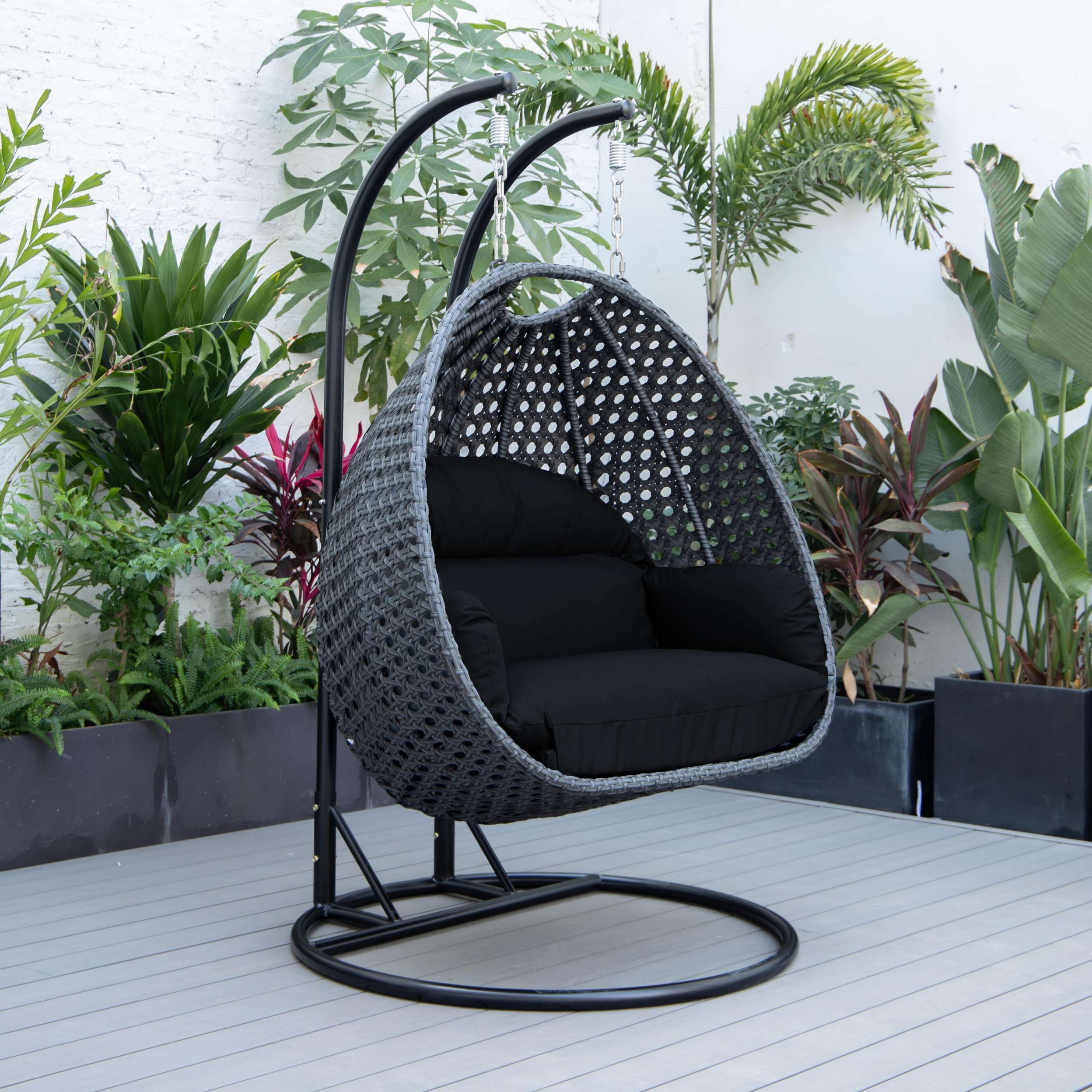 LeisureMod Mendoza Charcoal Wicker Hanging 2 person Egg Swing Chair - Image 13
