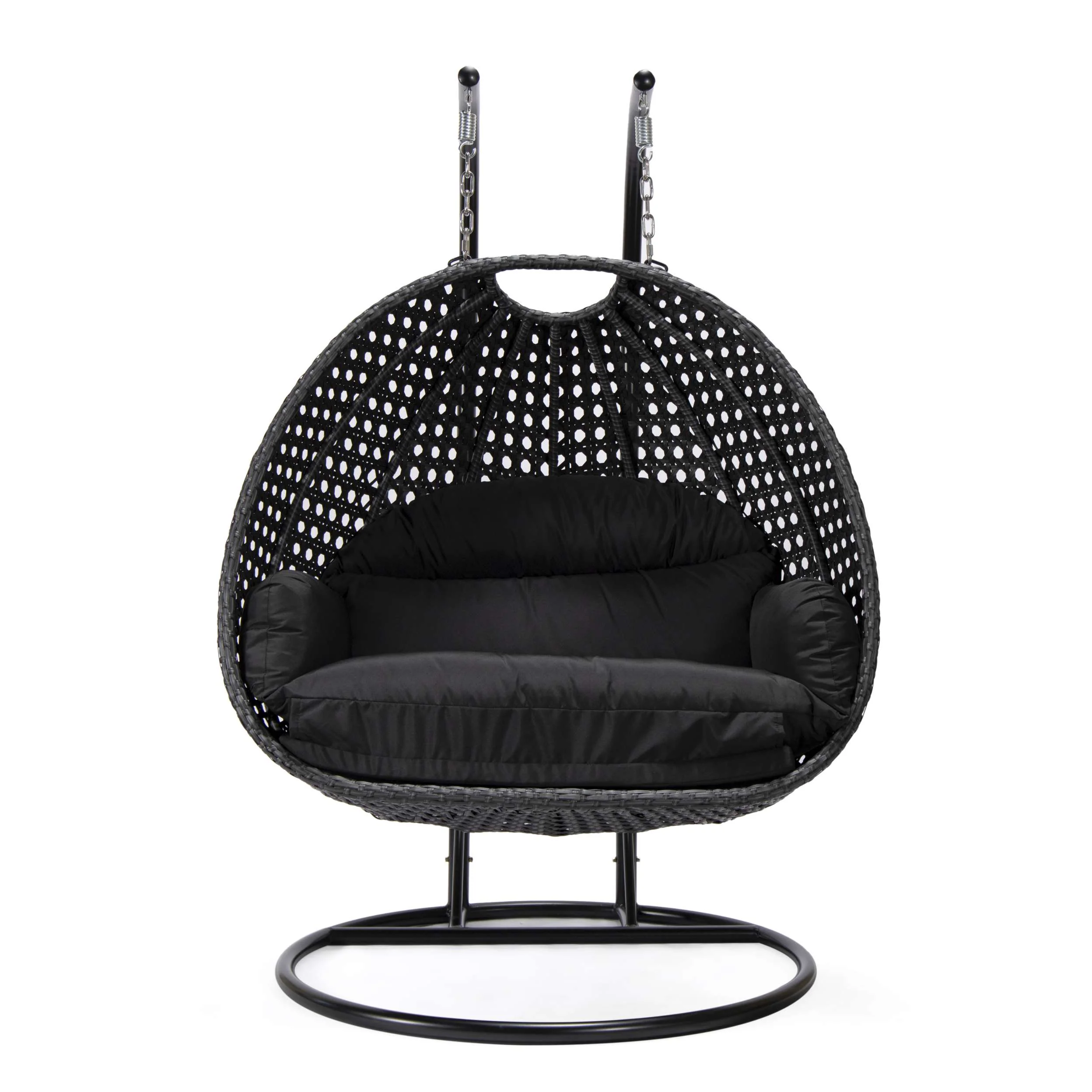 LeisureMod Mendoza Charcoal Wicker Hanging 2 person Egg Swing Chair - Image 14