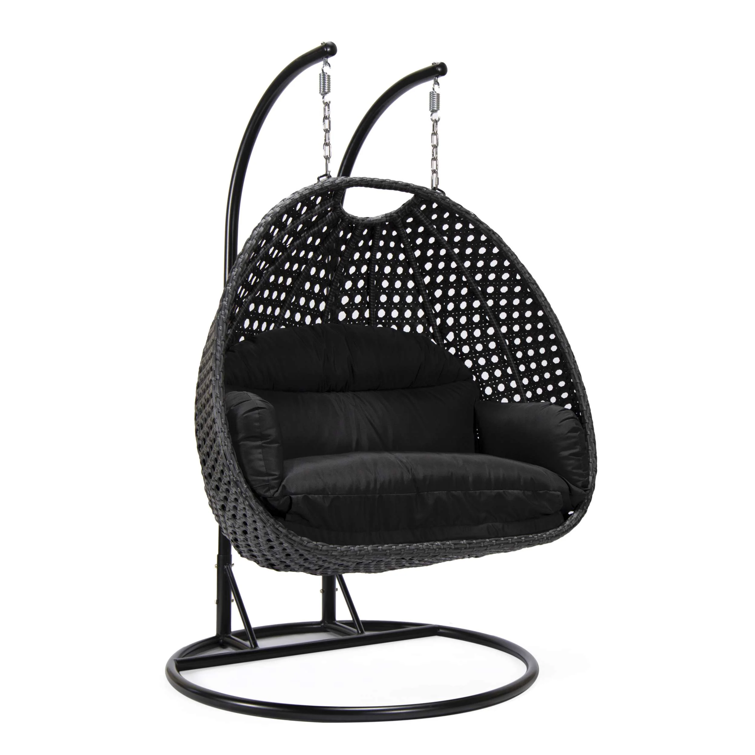 LeisureMod Mendoza Charcoal Wicker Hanging 2 person Egg Swing Chair - Image 20