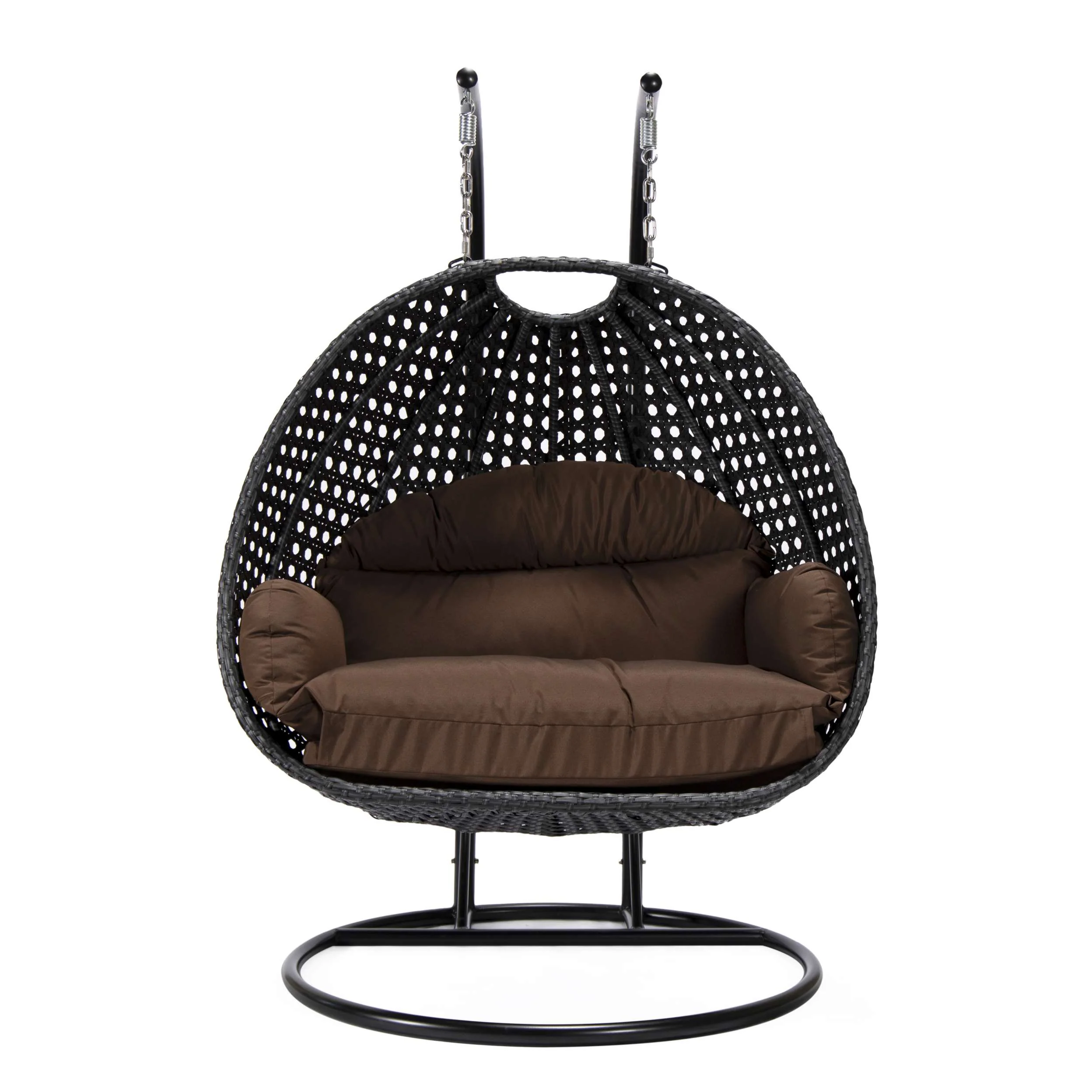 LeisureMod Mendoza Charcoal Wicker Hanging 2 person Egg Swing Chair - Image 28