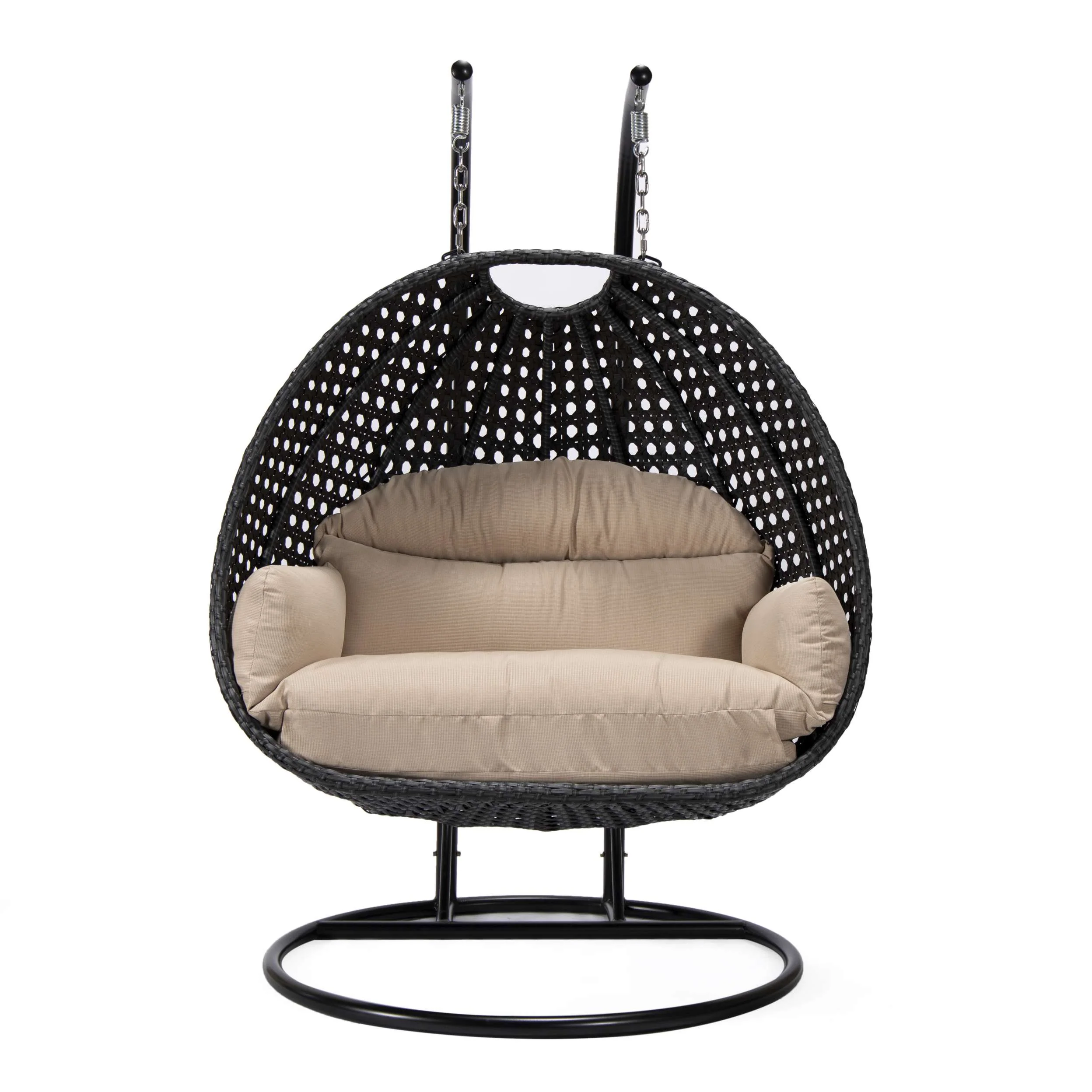 LeisureMod Mendoza Charcoal Wicker Hanging 2 person Egg Swing Chair - Image 3