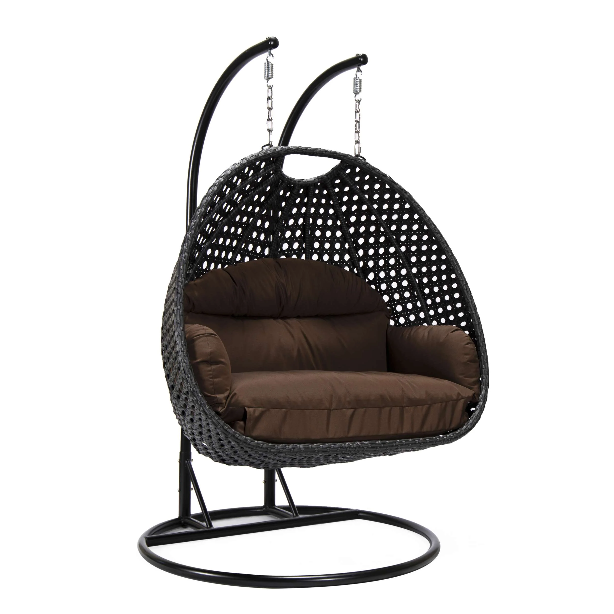 LeisureMod Mendoza Charcoal Wicker Hanging 2 person Egg Swing Chair - Image 30
