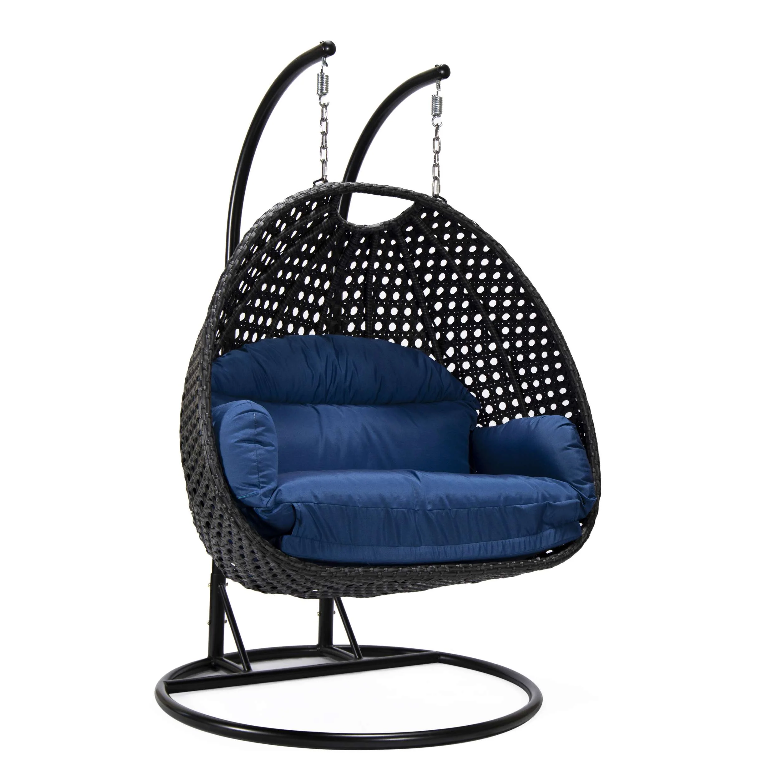 LeisureMod Mendoza Charcoal Wicker Hanging 2 person Egg Swing Chair - Image 40