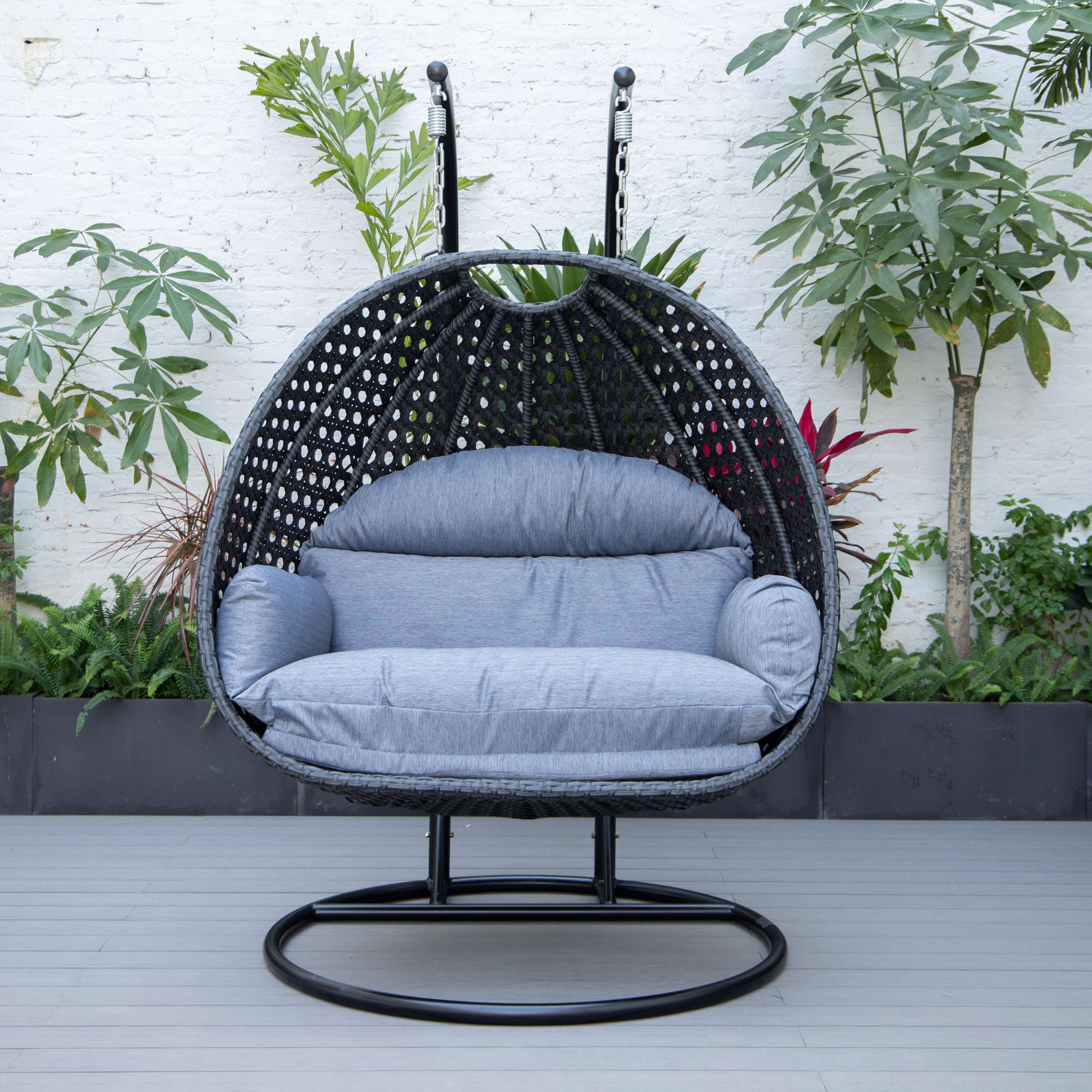 LeisureMod Mendoza Charcoal Wicker Hanging 2 person Egg Swing Chair - Image 47