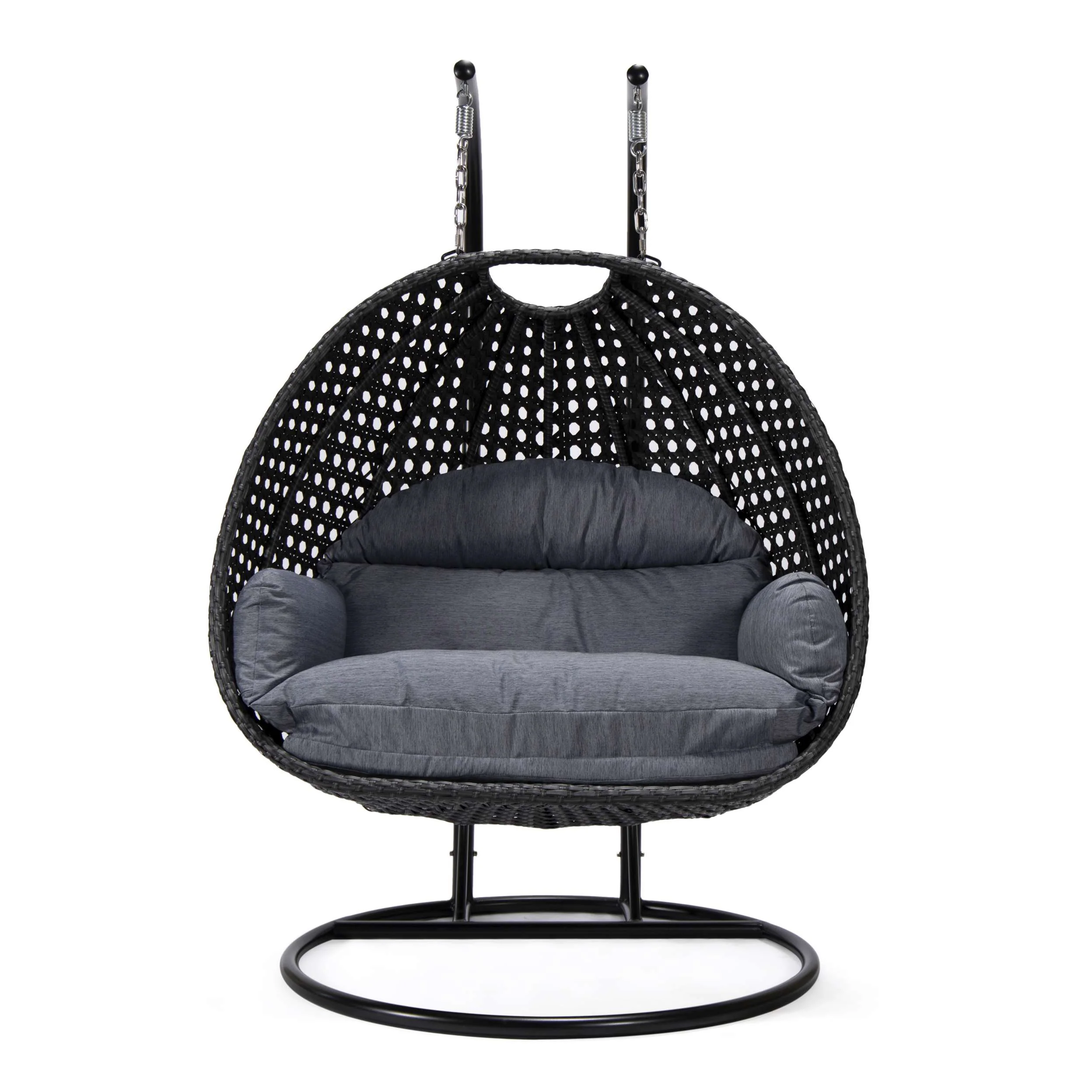 LeisureMod Mendoza Charcoal Wicker Hanging 2 person Egg Swing Chair - Image 48