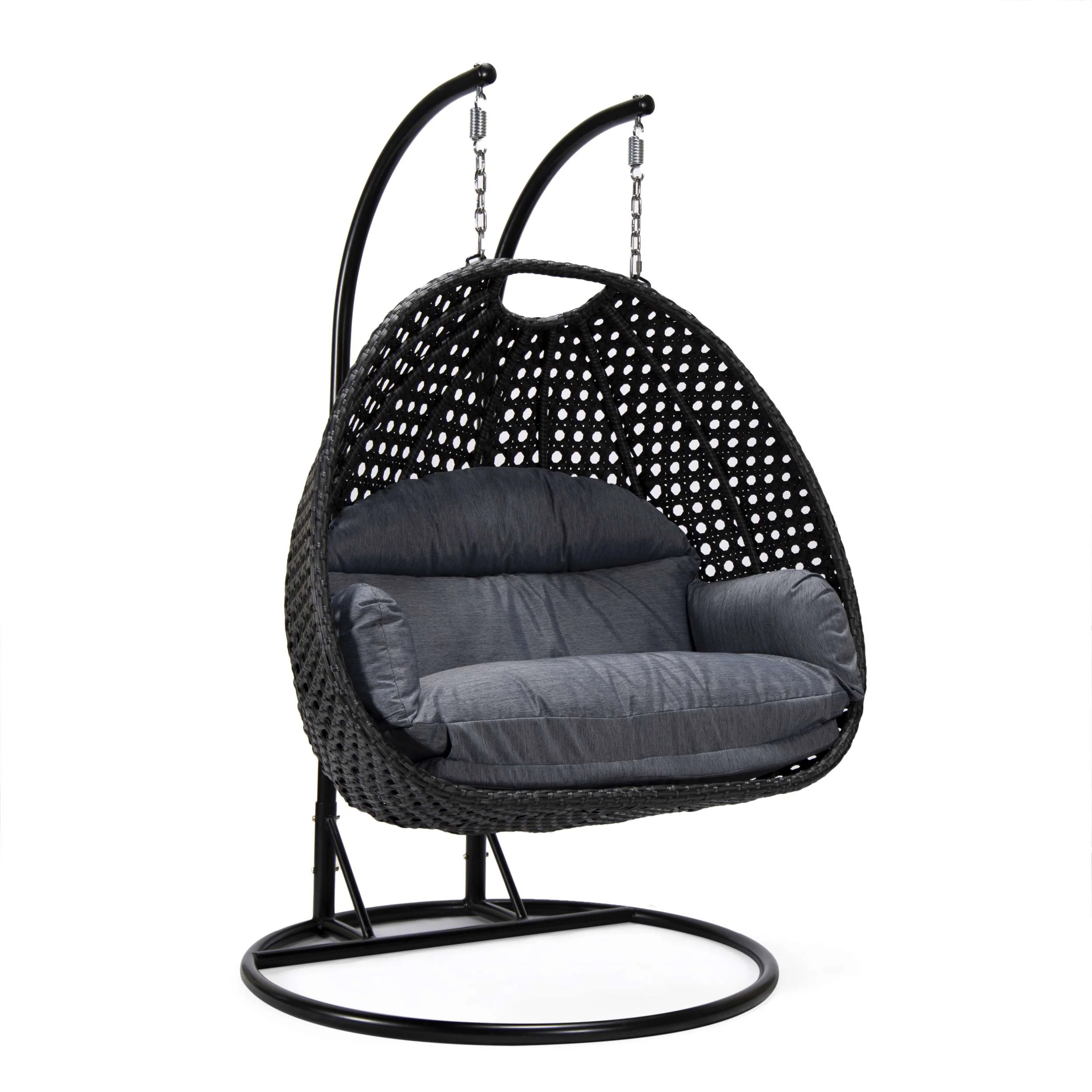 LeisureMod Mendoza Charcoal Wicker Hanging 2 person Egg Swing Chair - Image 49