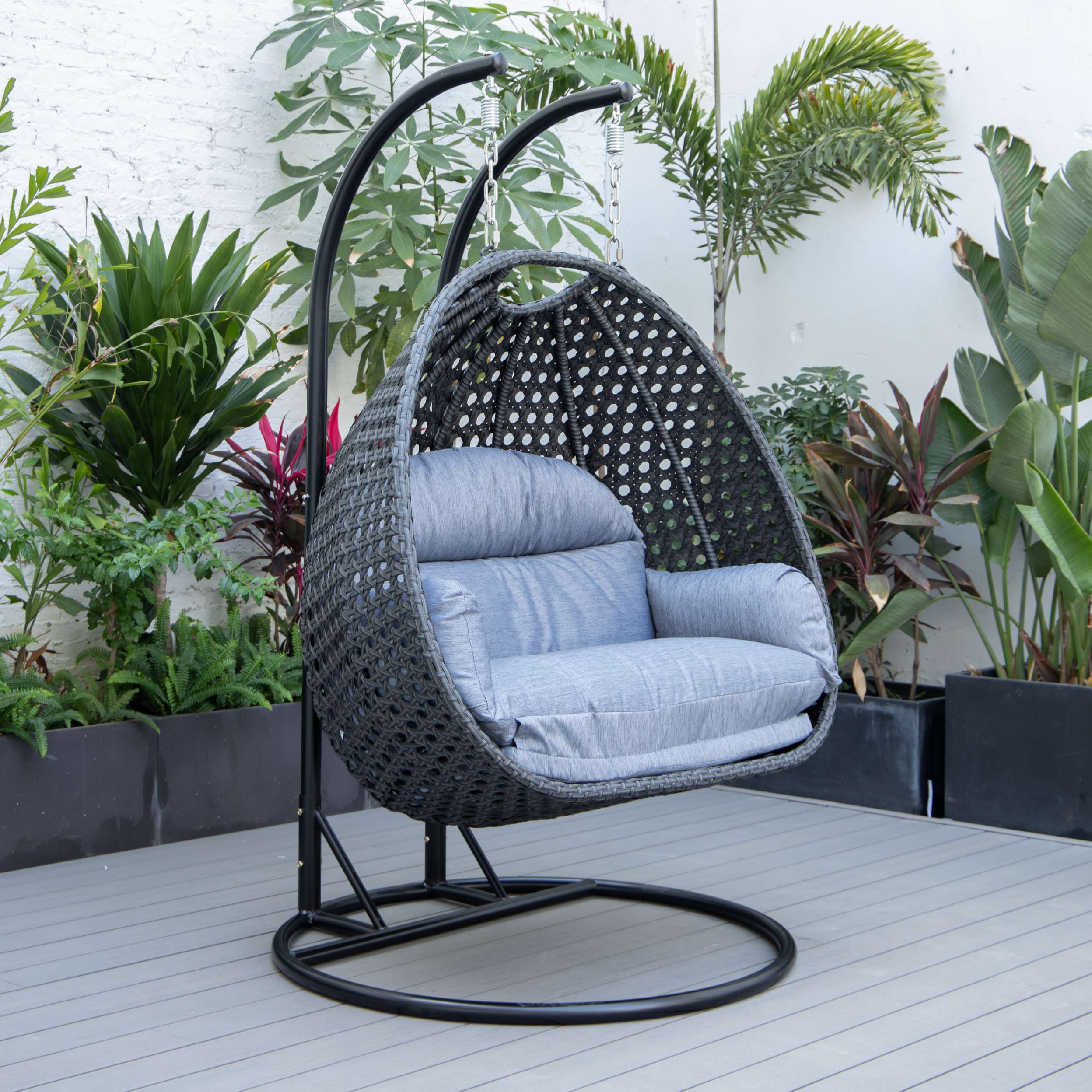 LeisureMod Mendoza Charcoal Wicker Hanging 2 person Egg Swing Chair - Image 50