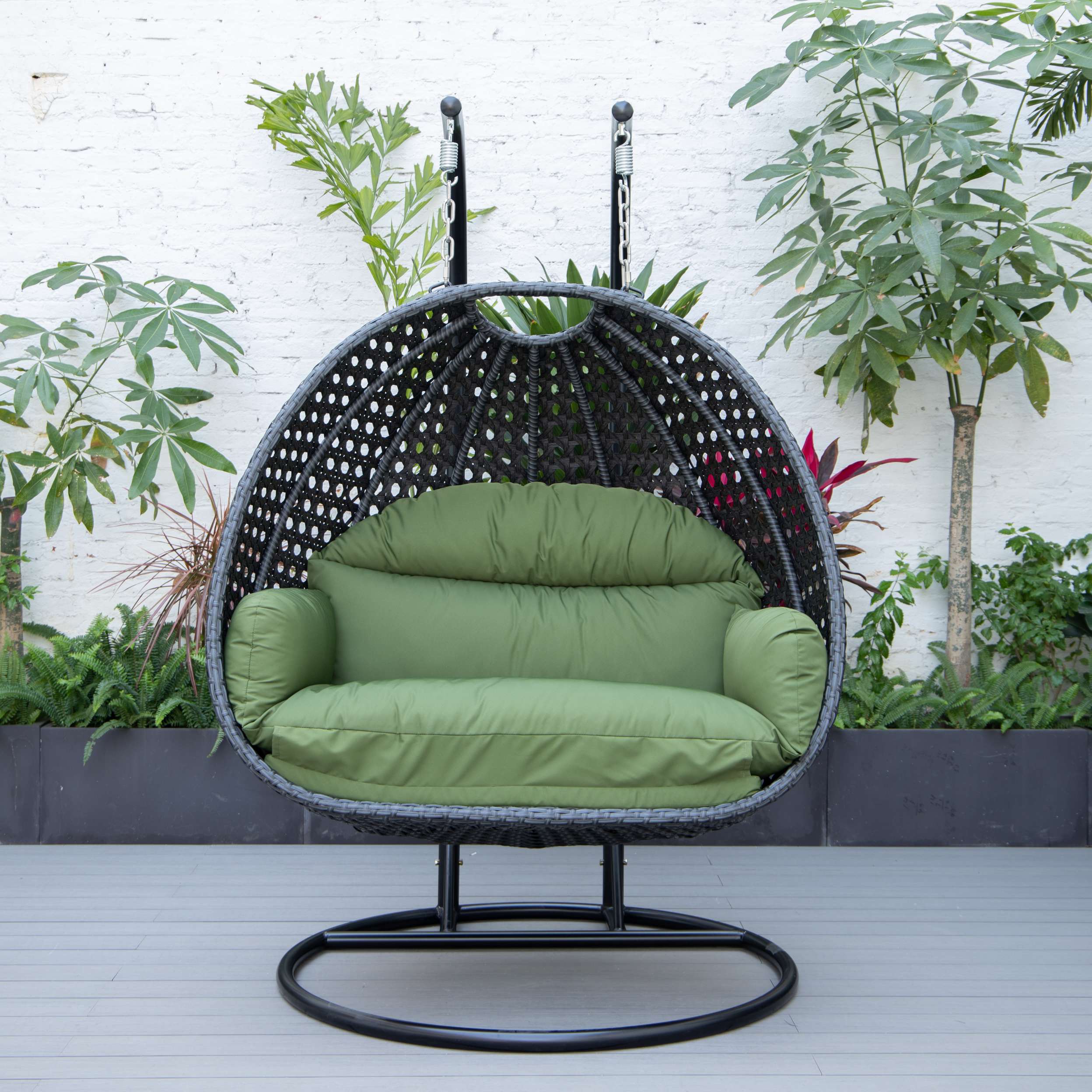LeisureMod Mendoza Charcoal Wicker Hanging 2 person Egg Swing Chair - Image 56