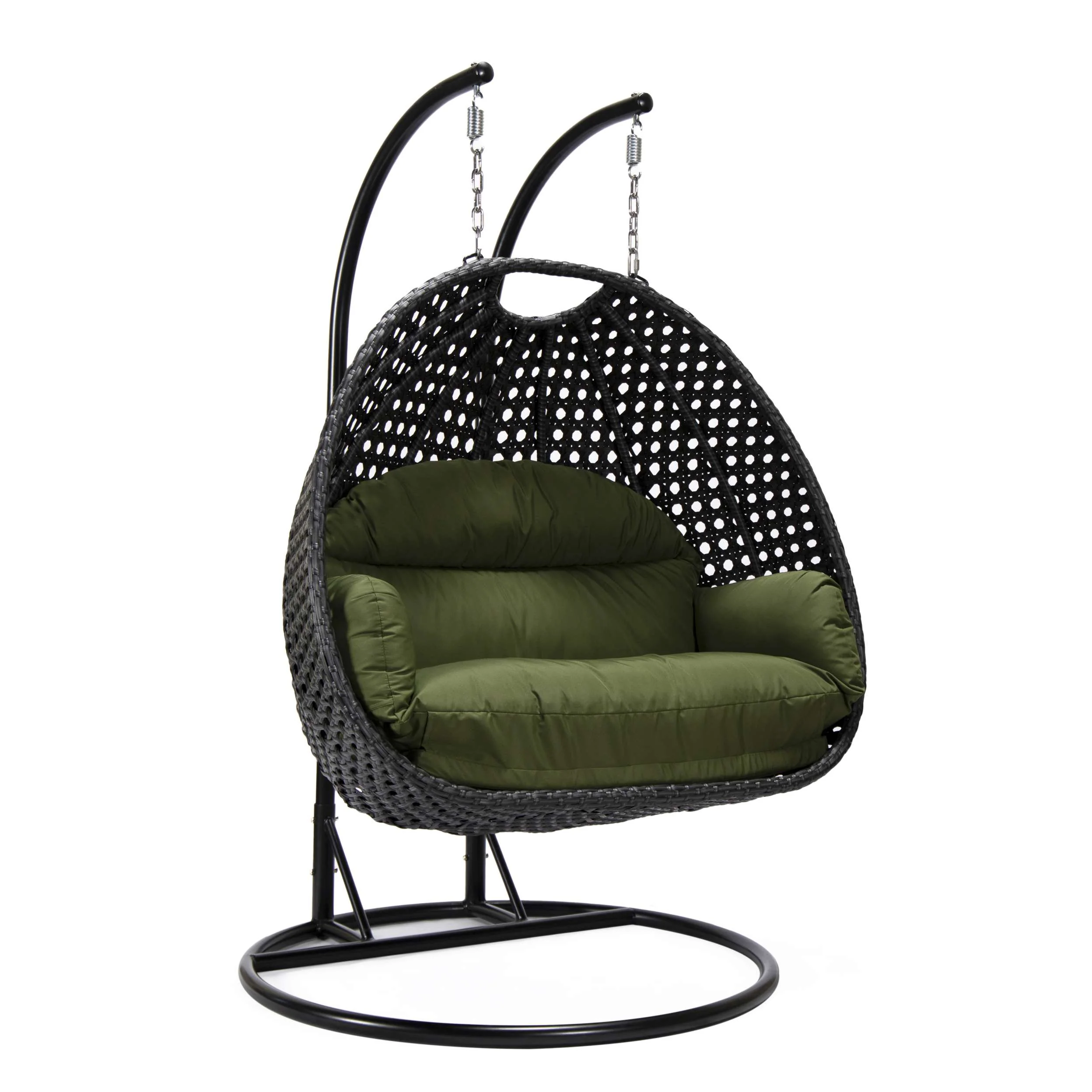 LeisureMod Mendoza Charcoal Wicker Hanging 2 person Egg Swing Chair - Image 59