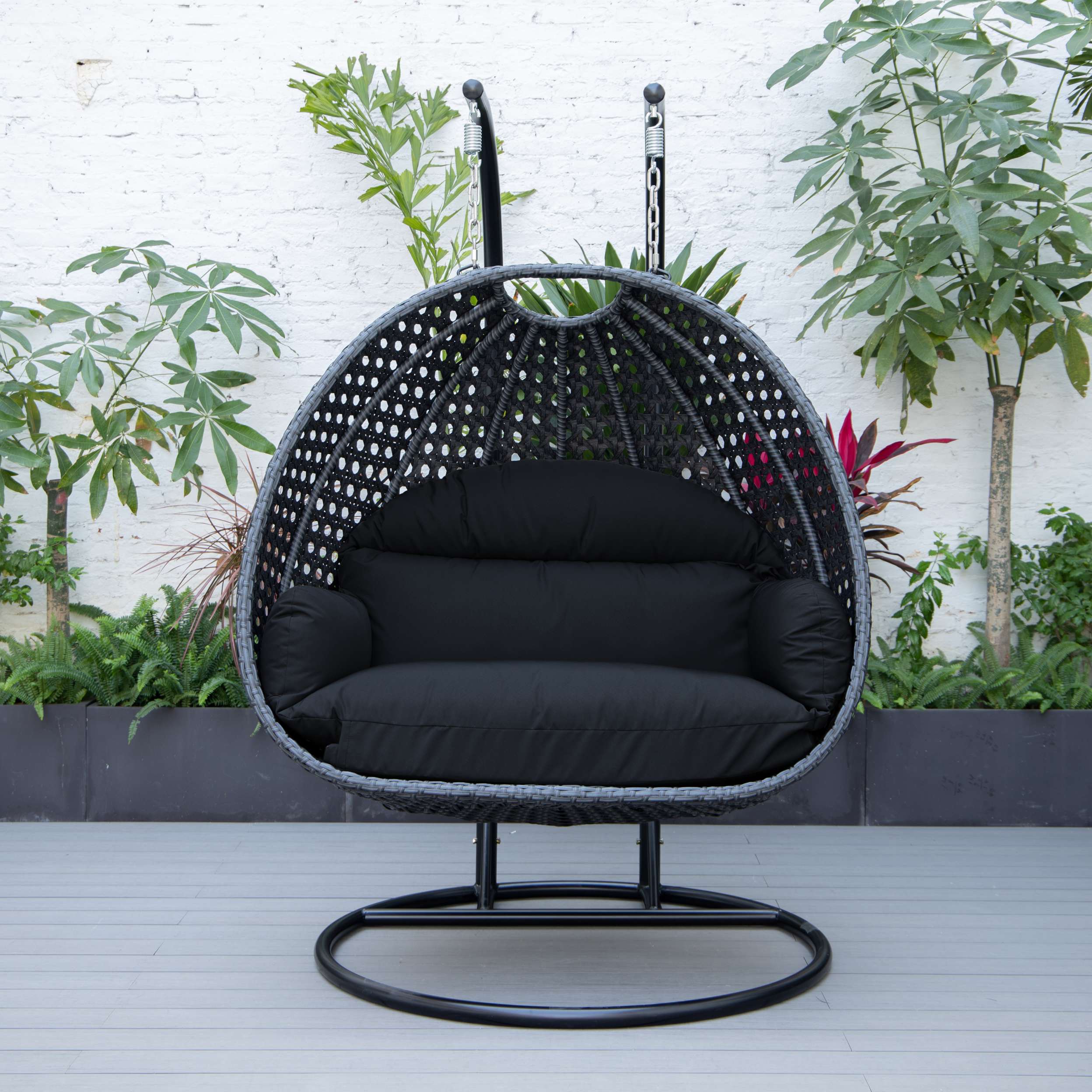 LeisureMod Mendoza Charcoal Wicker Hanging 2 person Egg Swing Chair - Image 62