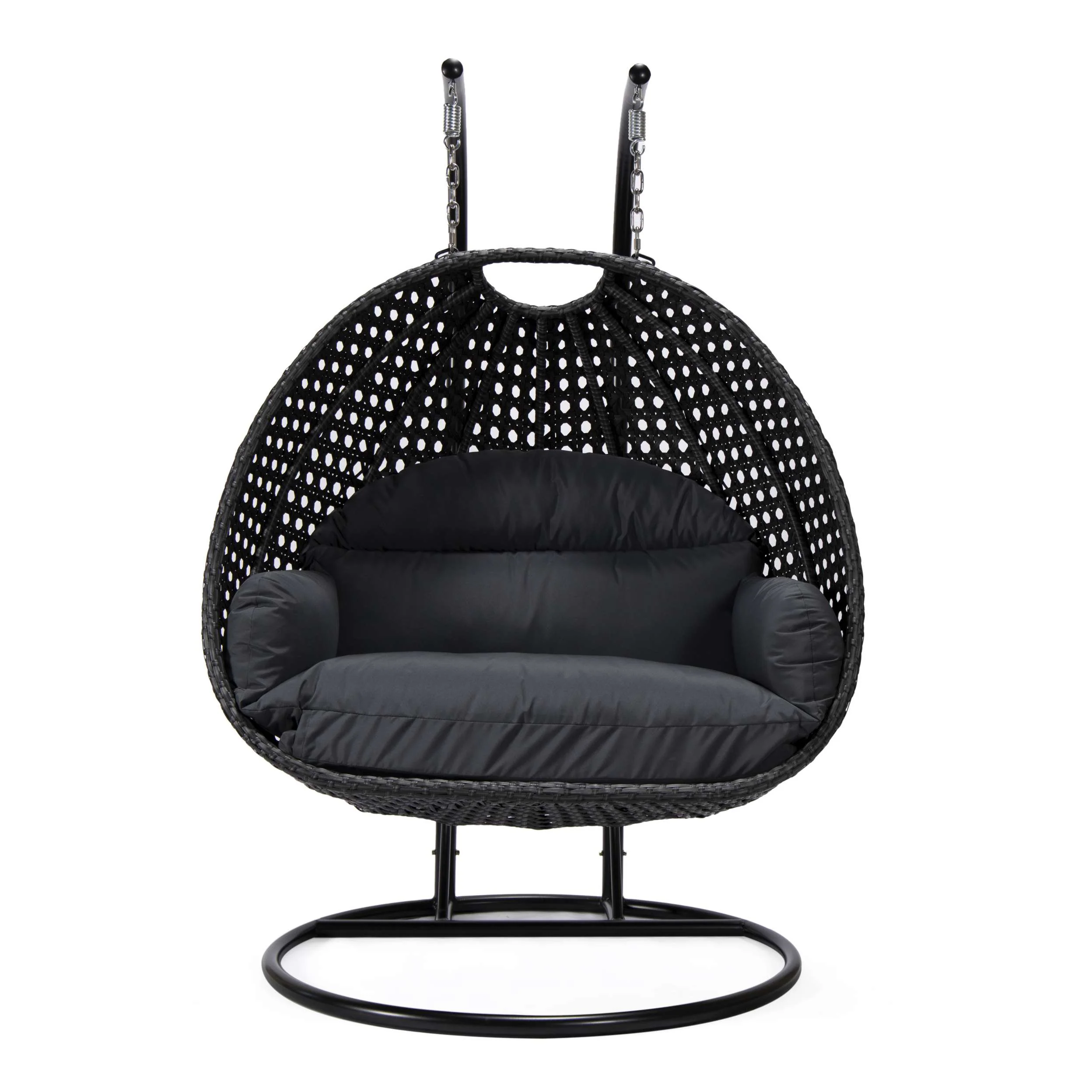 LeisureMod Mendoza Charcoal Wicker Hanging 2 person Egg Swing Chair - Image 64