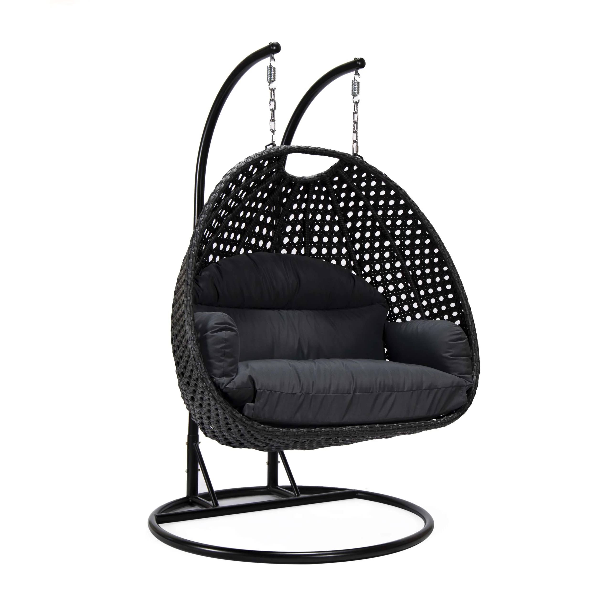 LeisureMod Mendoza Charcoal Wicker Hanging 2 person Egg Swing Chair - Image 70