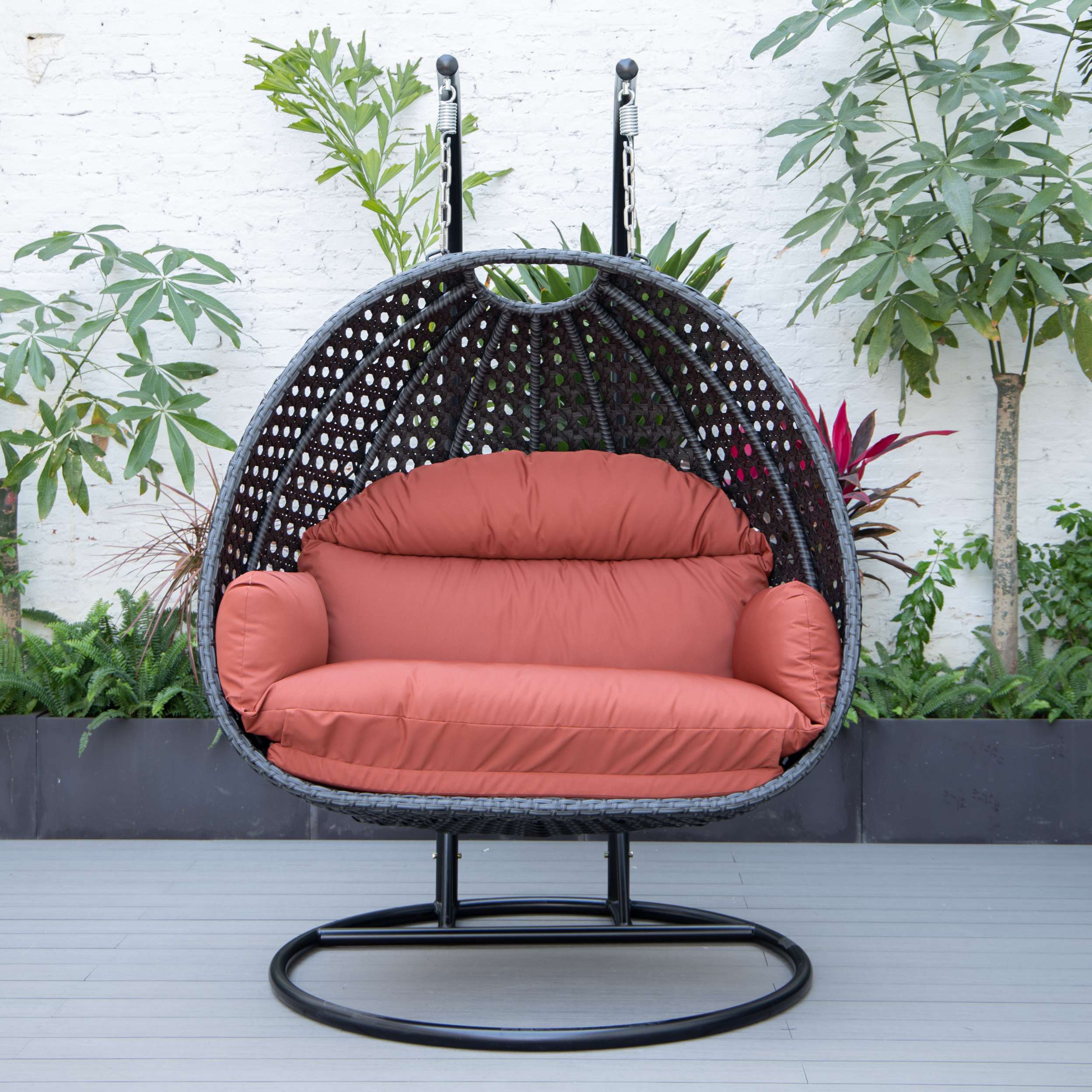 LeisureMod Mendoza Charcoal Wicker Hanging 2 person Egg Swing Chair - Image 76