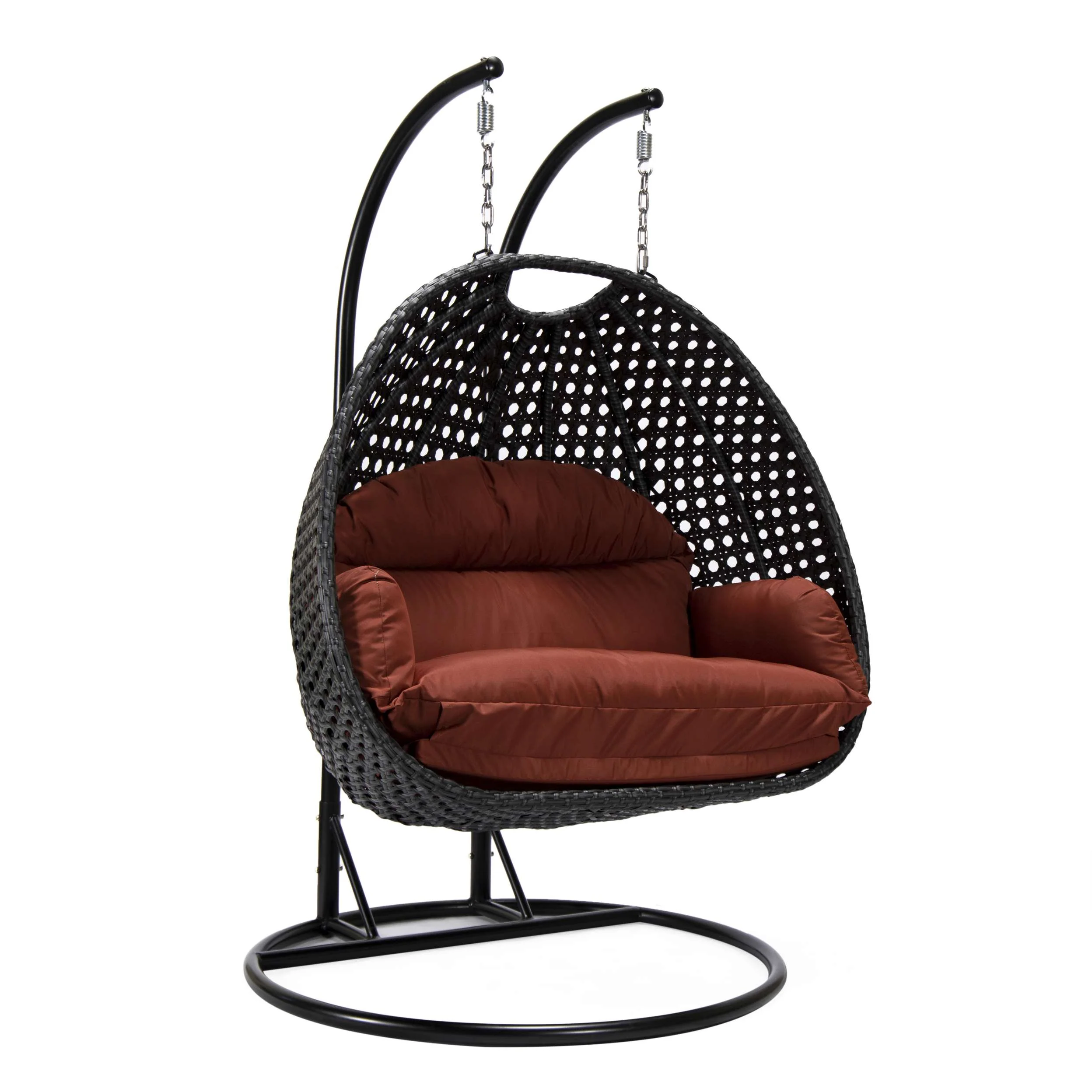 LeisureMod Mendoza Charcoal Wicker Hanging 2 person Egg Swing Chair - Image 79