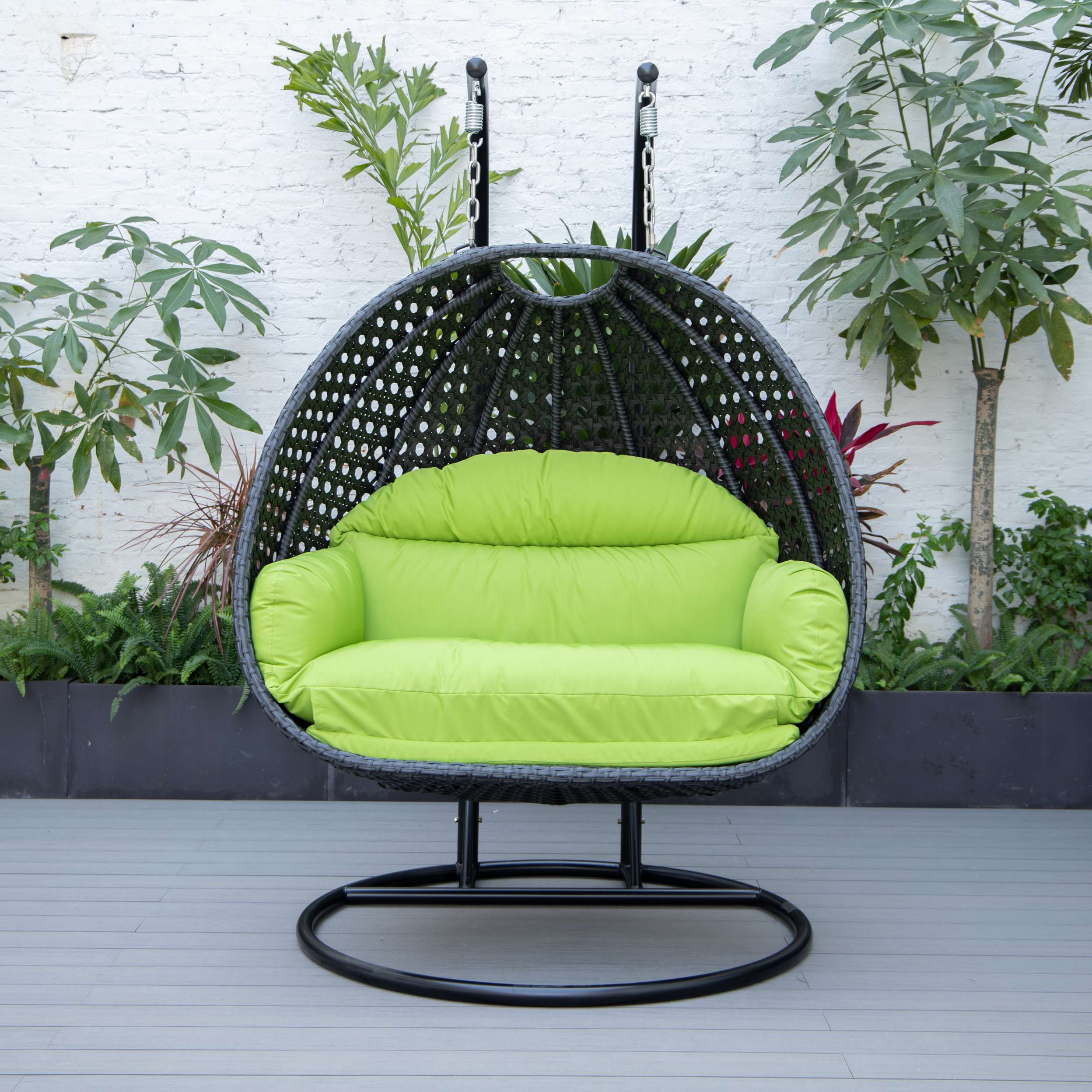 LeisureMod Mendoza Charcoal Wicker Hanging 2 person Egg Swing Chair - Image 86