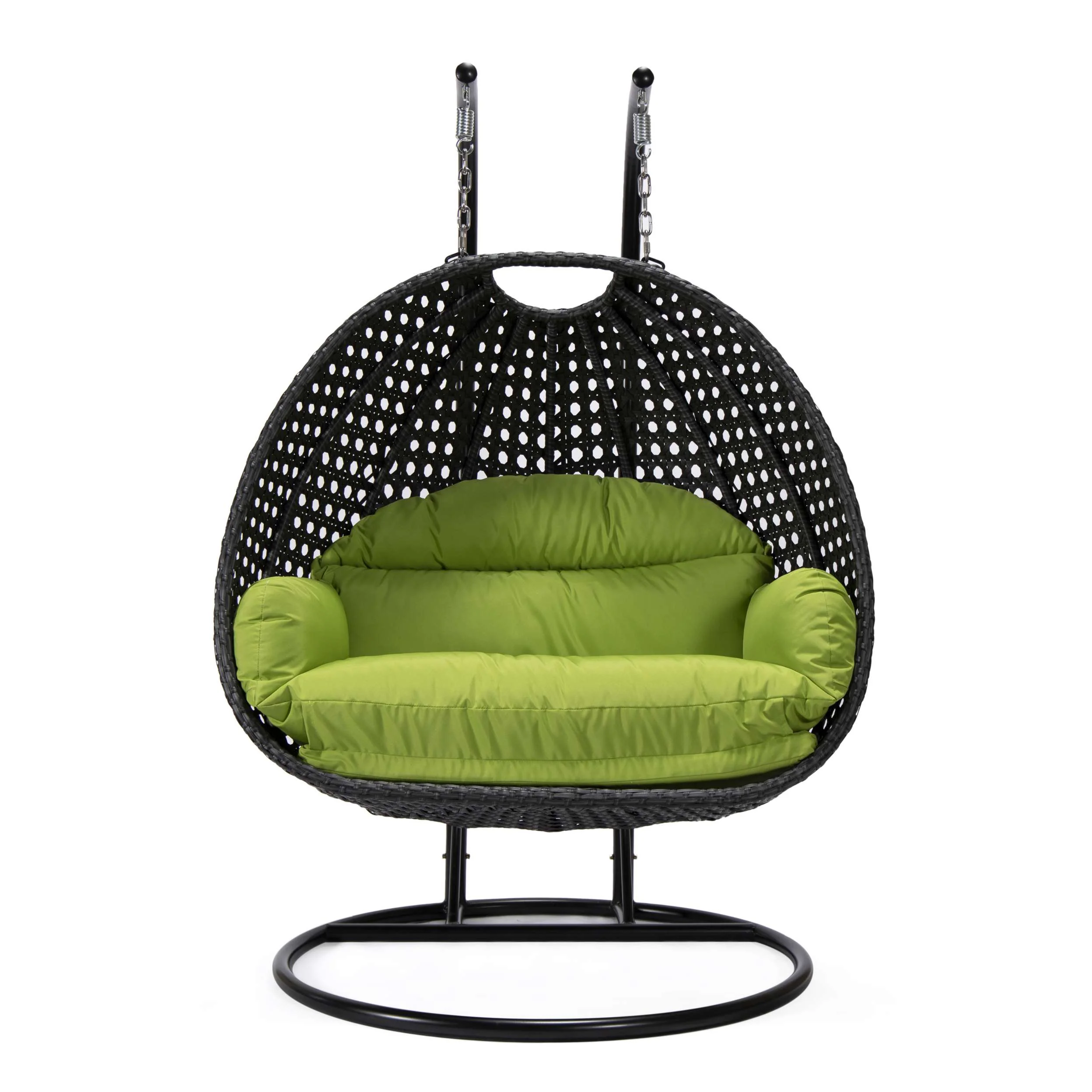 LeisureMod Mendoza Charcoal Wicker Hanging 2 person Egg Swing Chair - Image 88