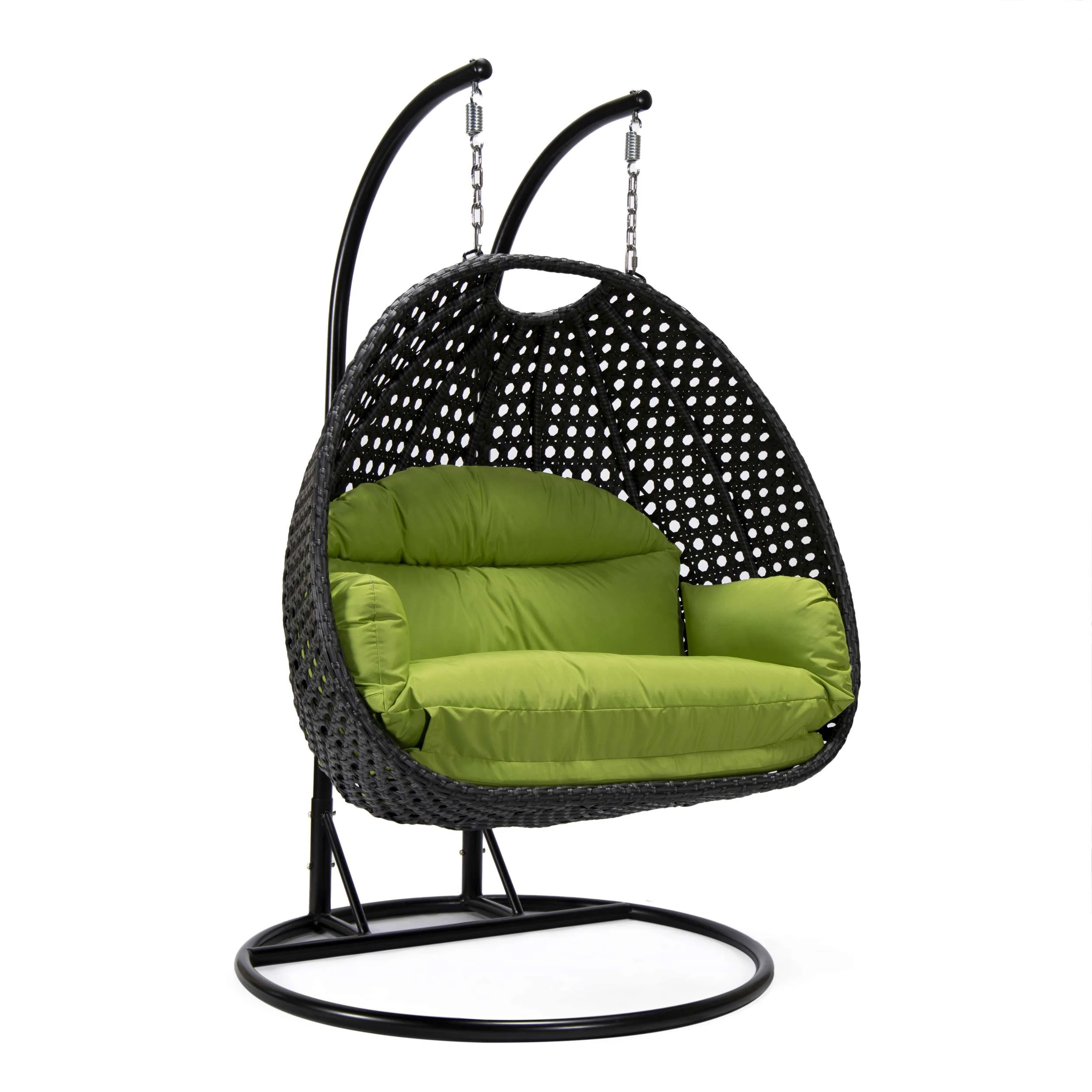 LeisureMod Mendoza Charcoal Wicker Hanging 2 person Egg Swing Chair - Image 89