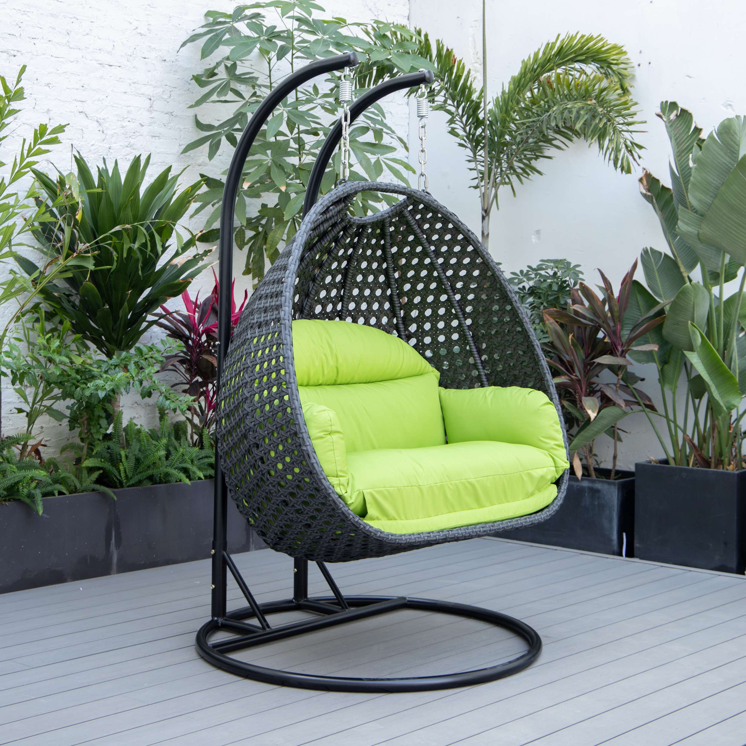 LeisureMod Mendoza Charcoal Wicker Hanging 2 person Egg Swing Chair - Image 90