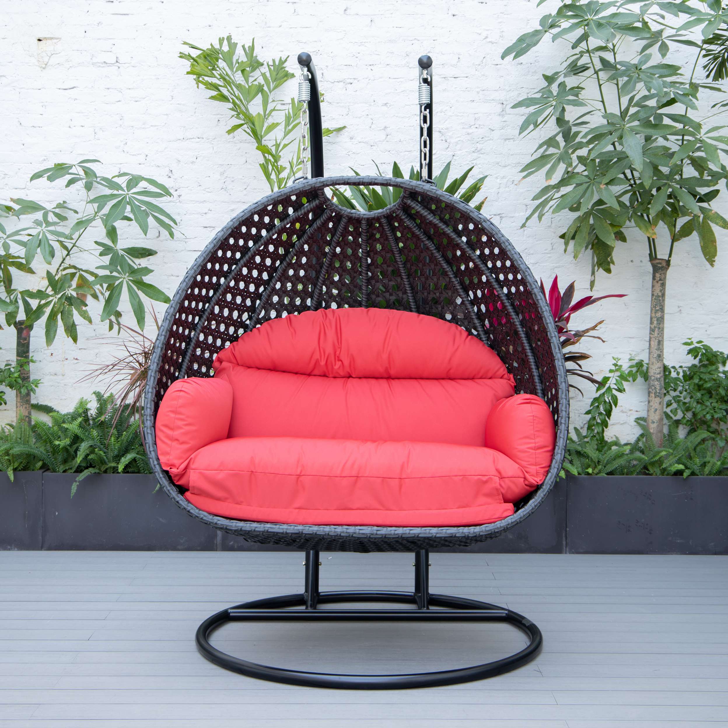 LeisureMod Mendoza Charcoal Wicker Hanging 2 person Egg Swing Chair - Image 97
