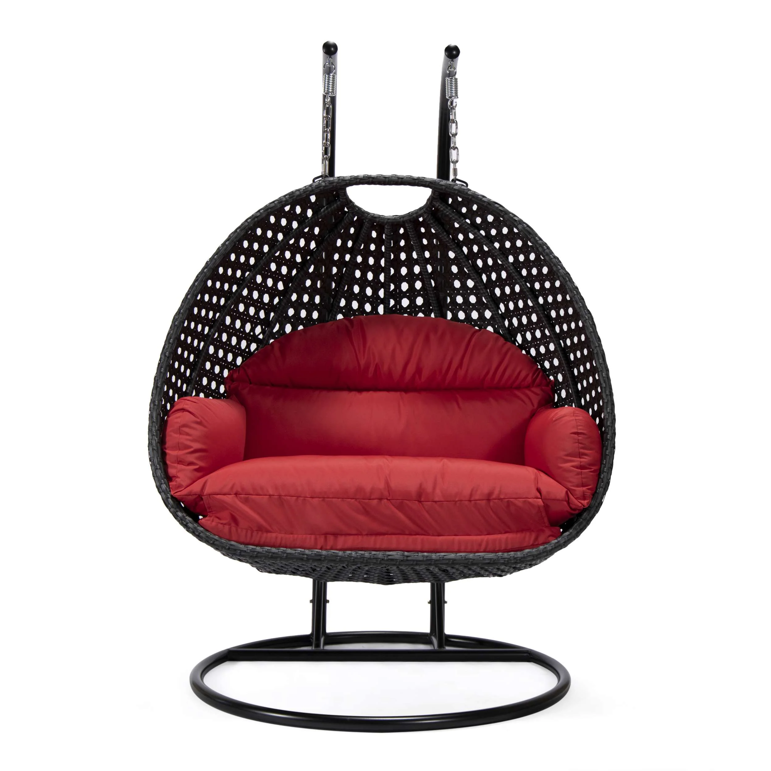 LeisureMod Mendoza Charcoal Wicker Hanging 2 person Egg Swing Chair - Image 98