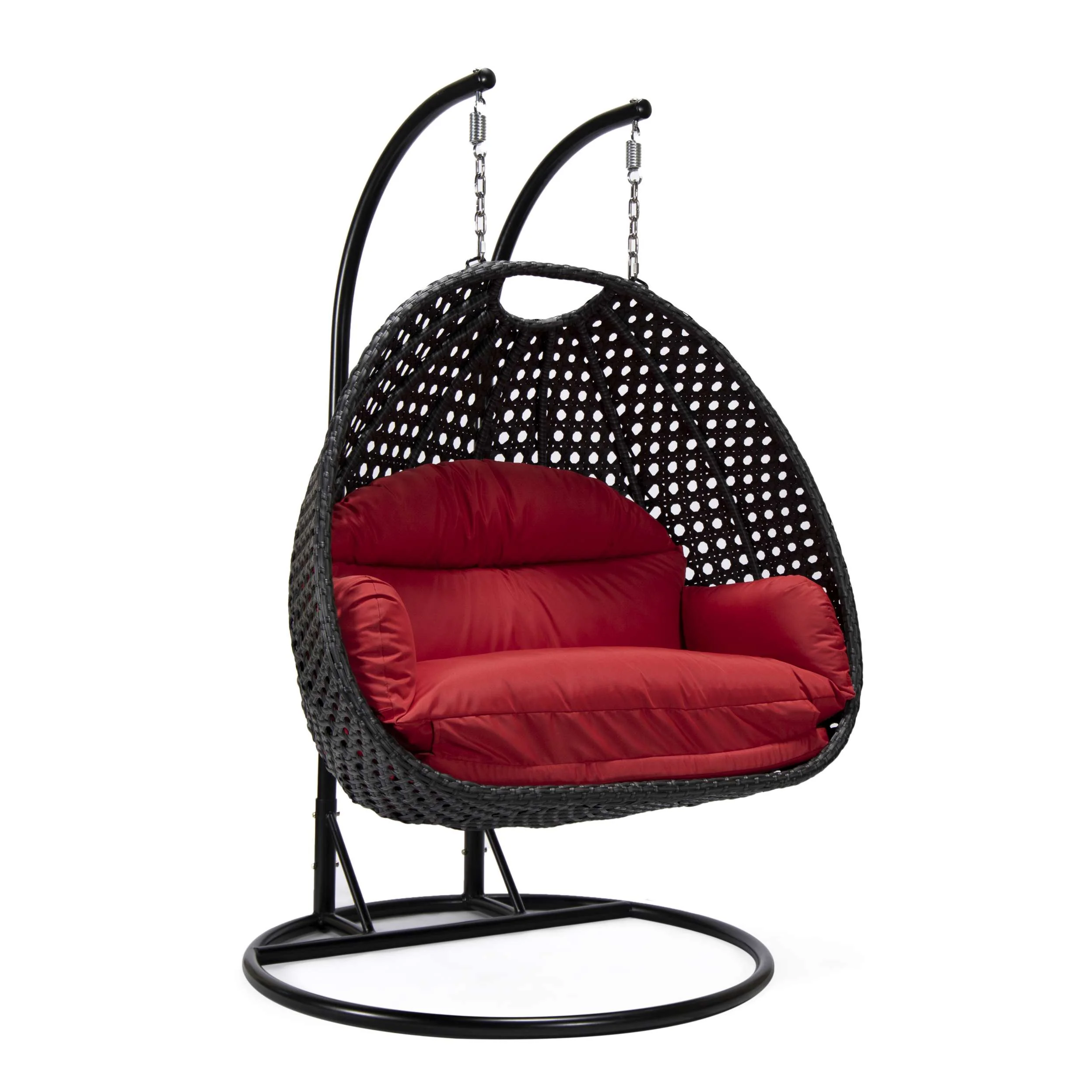 LeisureMod Mendoza Charcoal Wicker Hanging 2 person Egg Swing Chair - Image 99