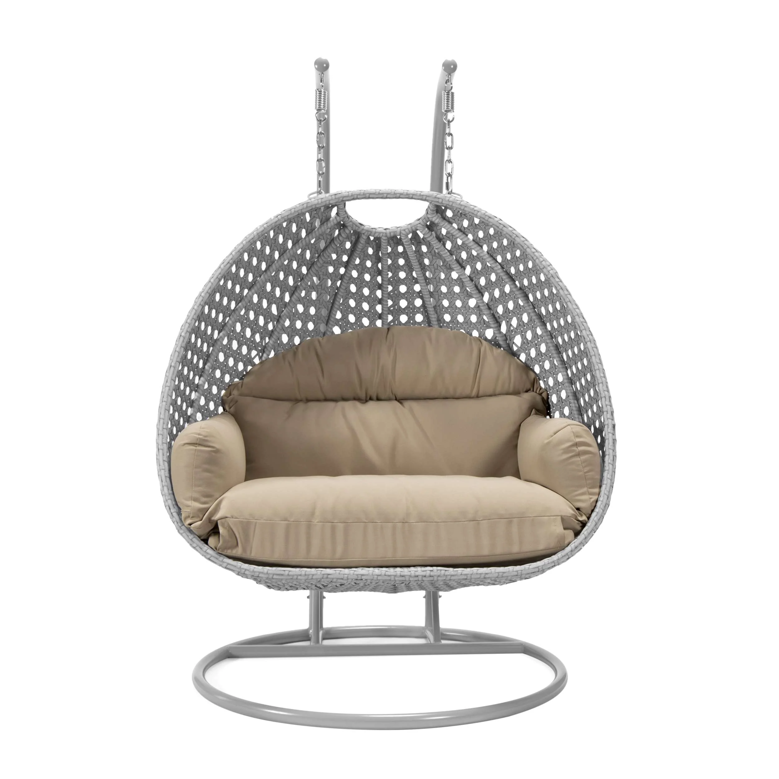 LeisureMod Mendoza Light Grey Wicker Hanging 2 person Egg Swing Chair - Image 101