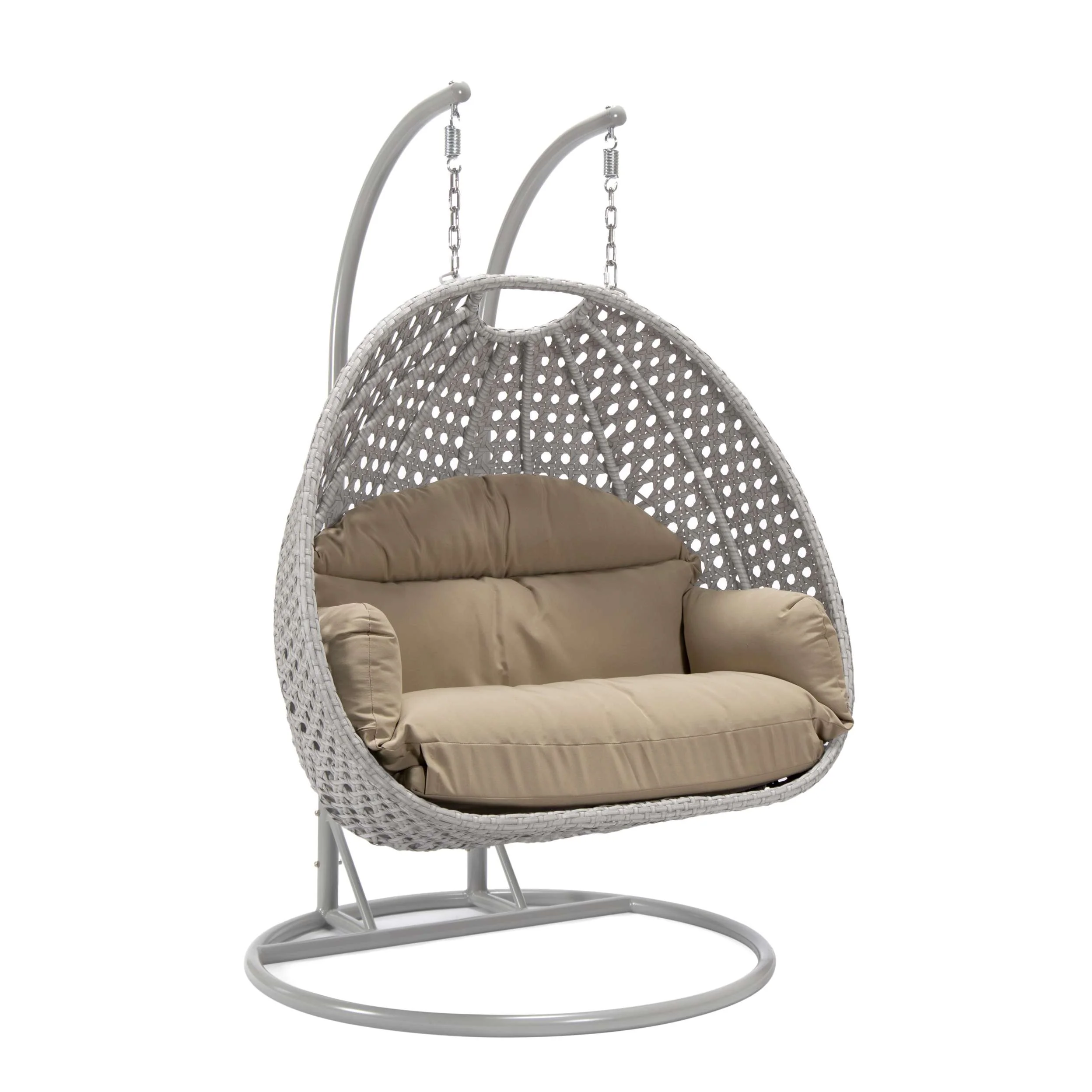 LeisureMod Mendoza Light Grey Wicker Hanging 2 person Egg Swing Chair - Image 102
