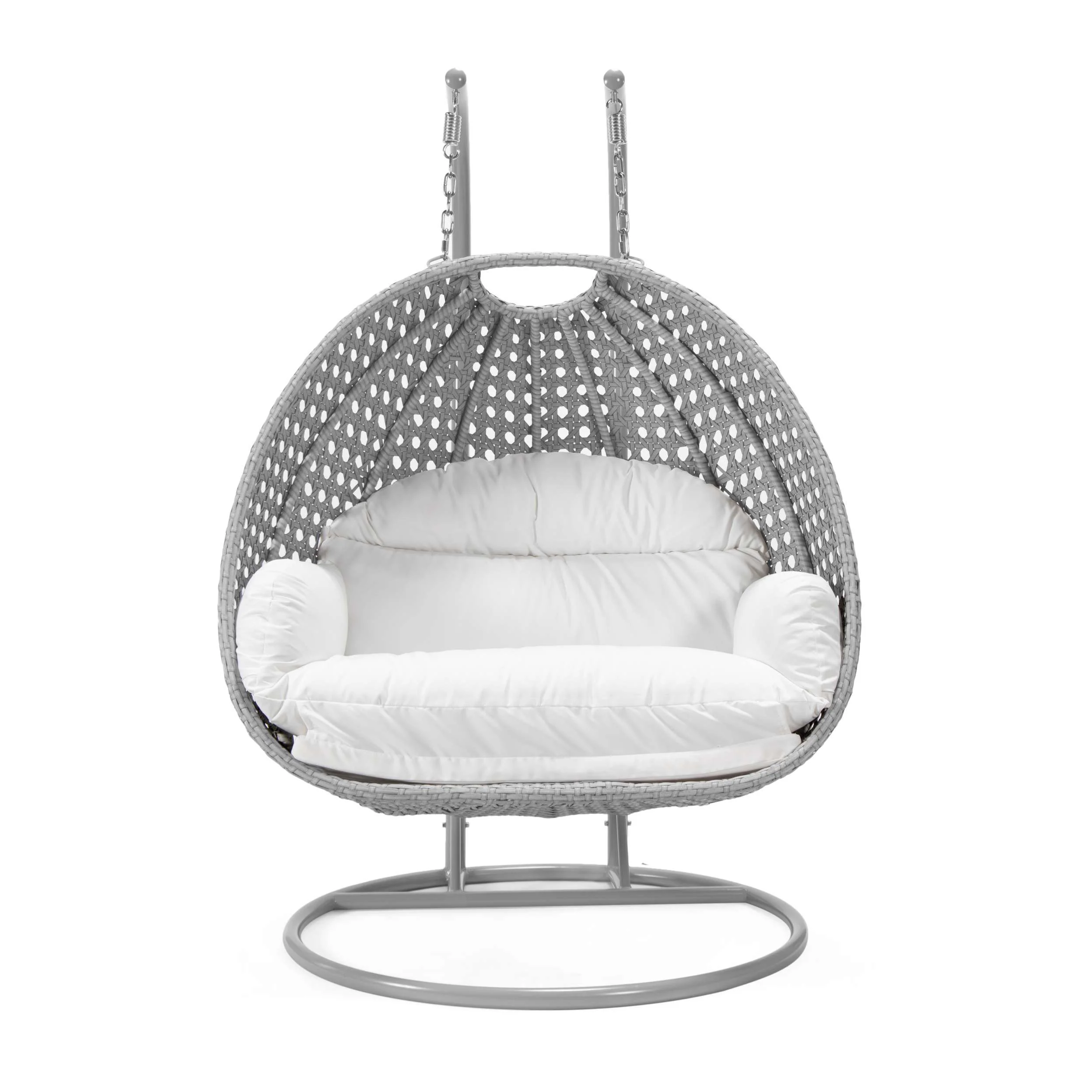LeisureMod Mendoza Light Grey Wicker Hanging 2 person Egg Swing Chair - Image 111