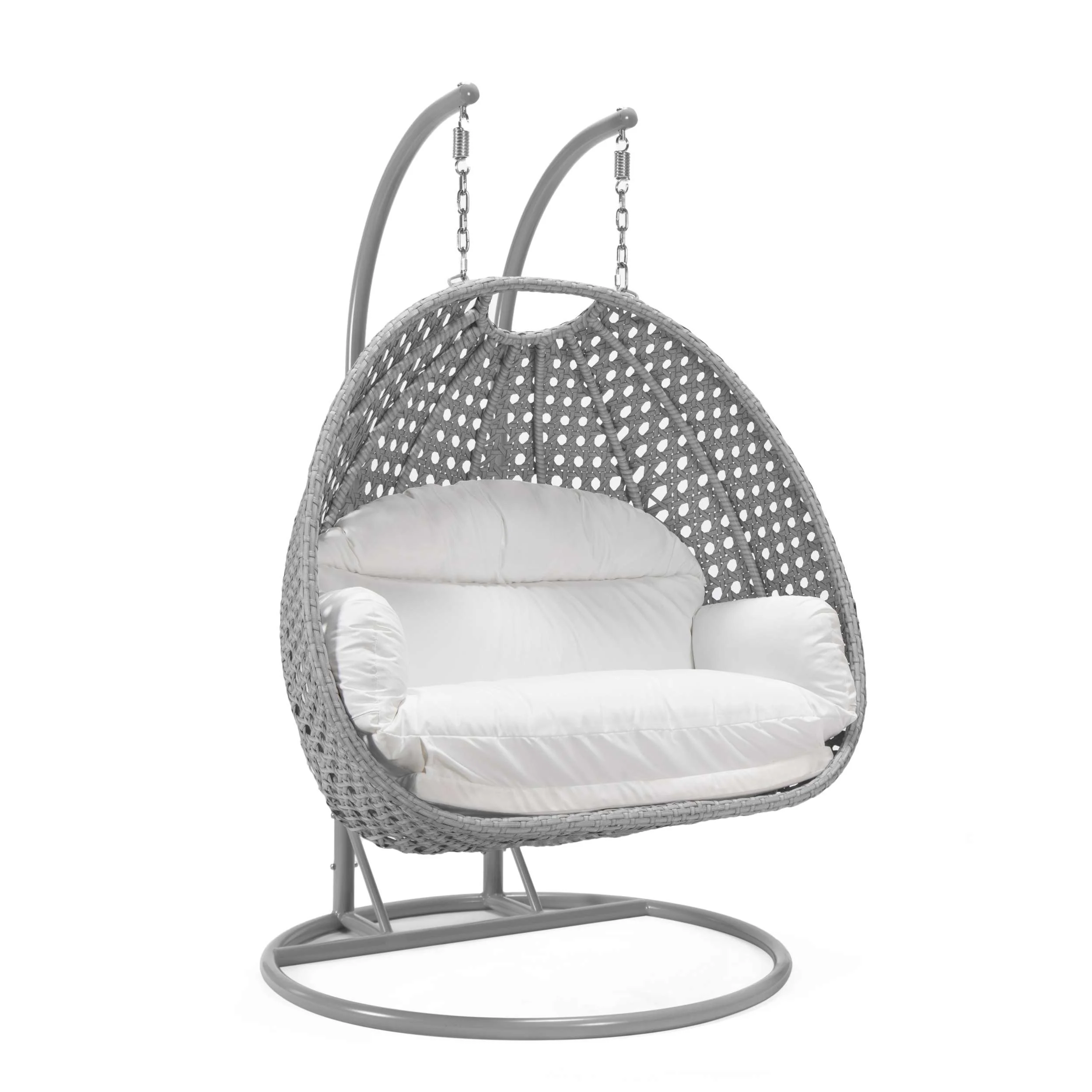 LeisureMod Mendoza Light Grey Wicker Hanging 2 person Egg Swing Chair - Image 112