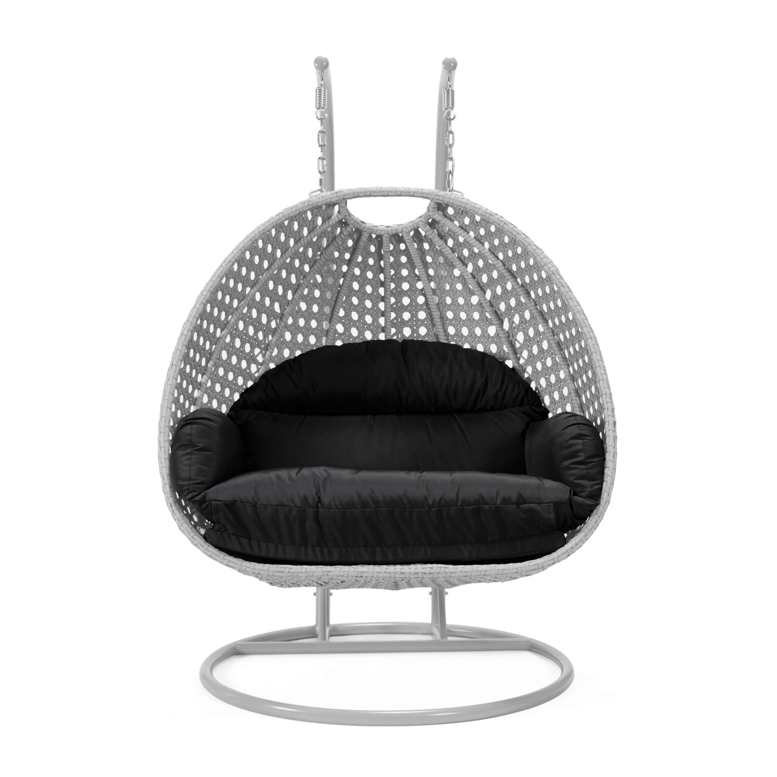 LeisureMod Mendoza Light Grey Wicker Hanging 2 person Egg Swing Chair - Image 13