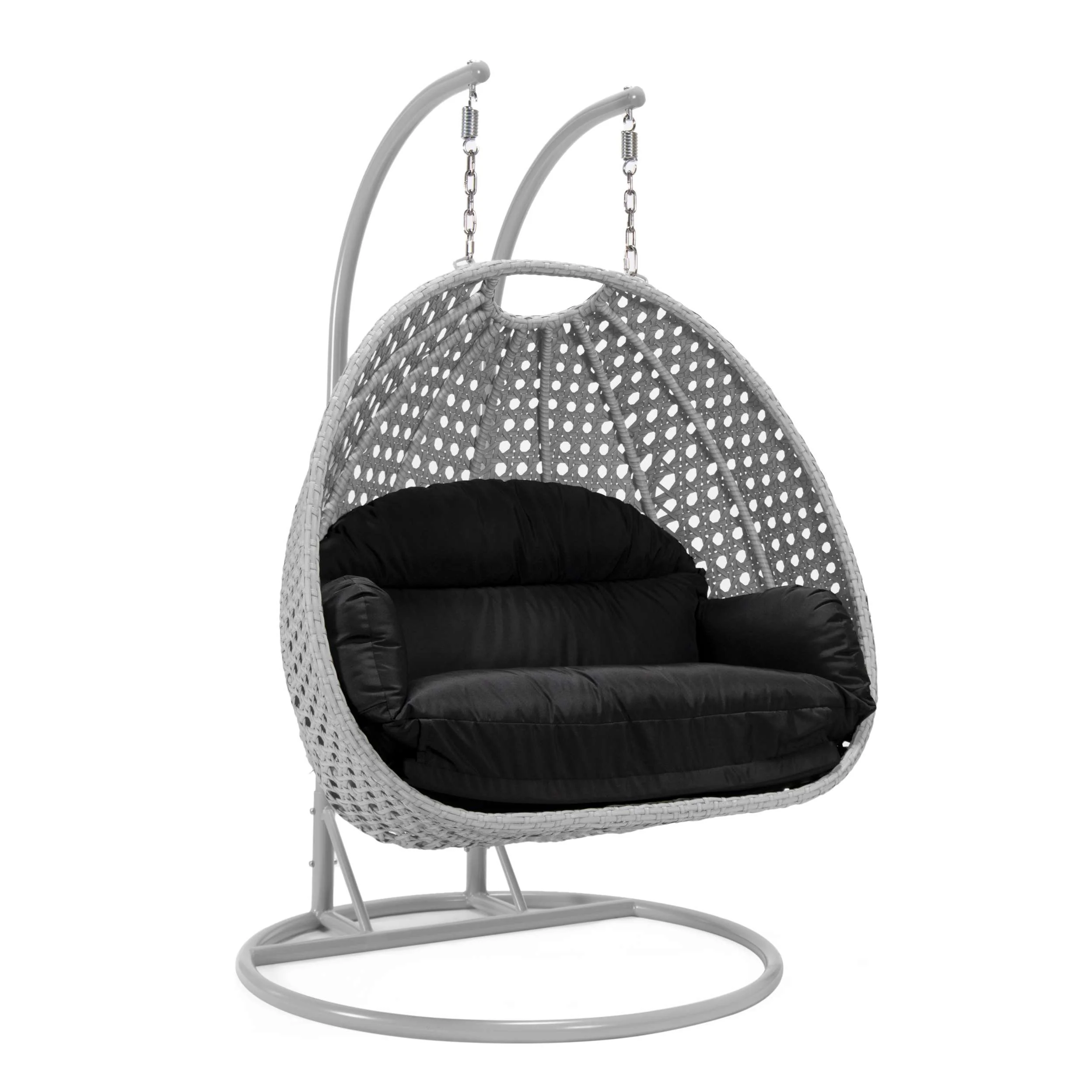 LeisureMod Mendoza Light Grey Wicker Hanging 2 person Egg Swing Chair - Image 14