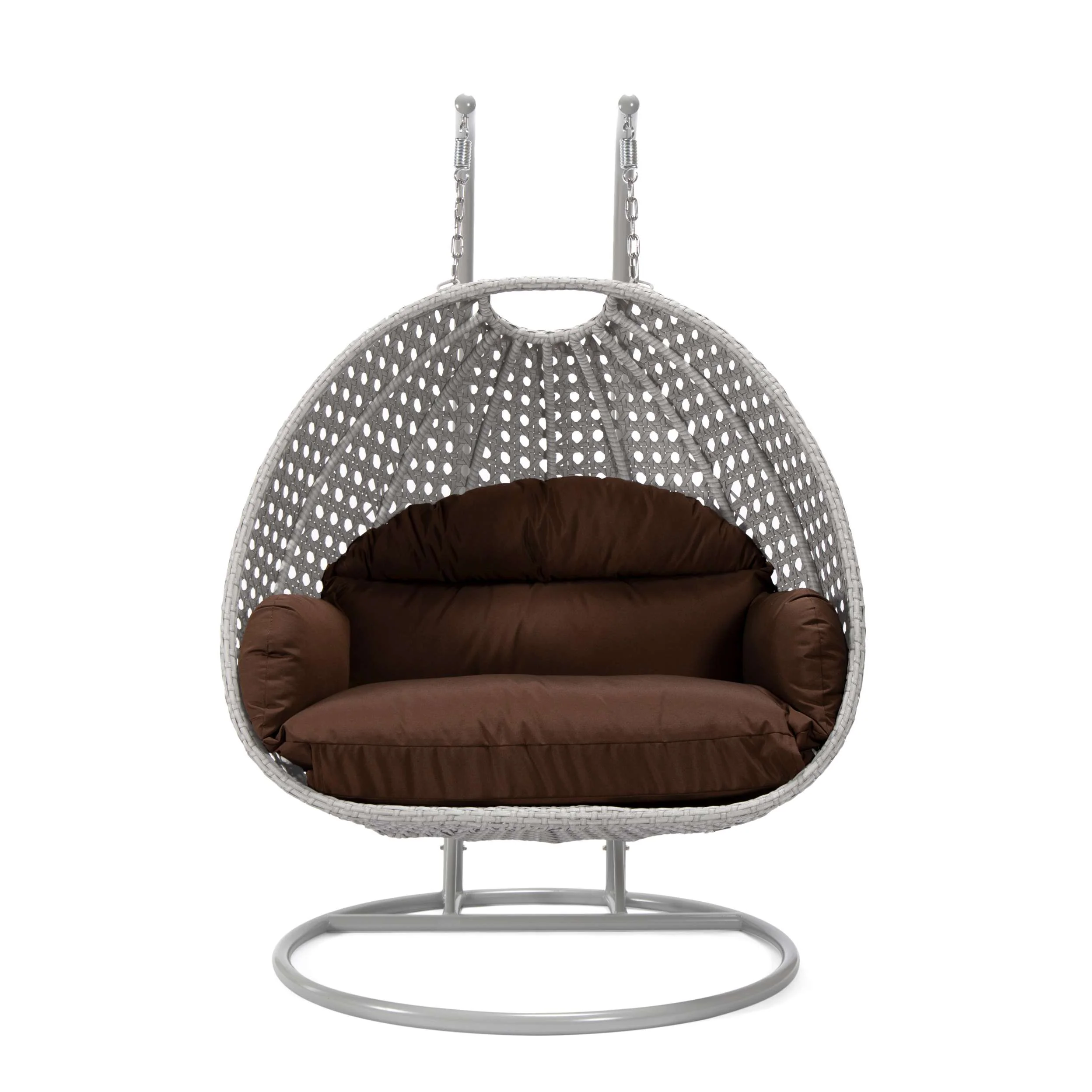 LeisureMod Mendoza Light Grey Wicker Hanging 2 person Egg Swing Chair - Image 23