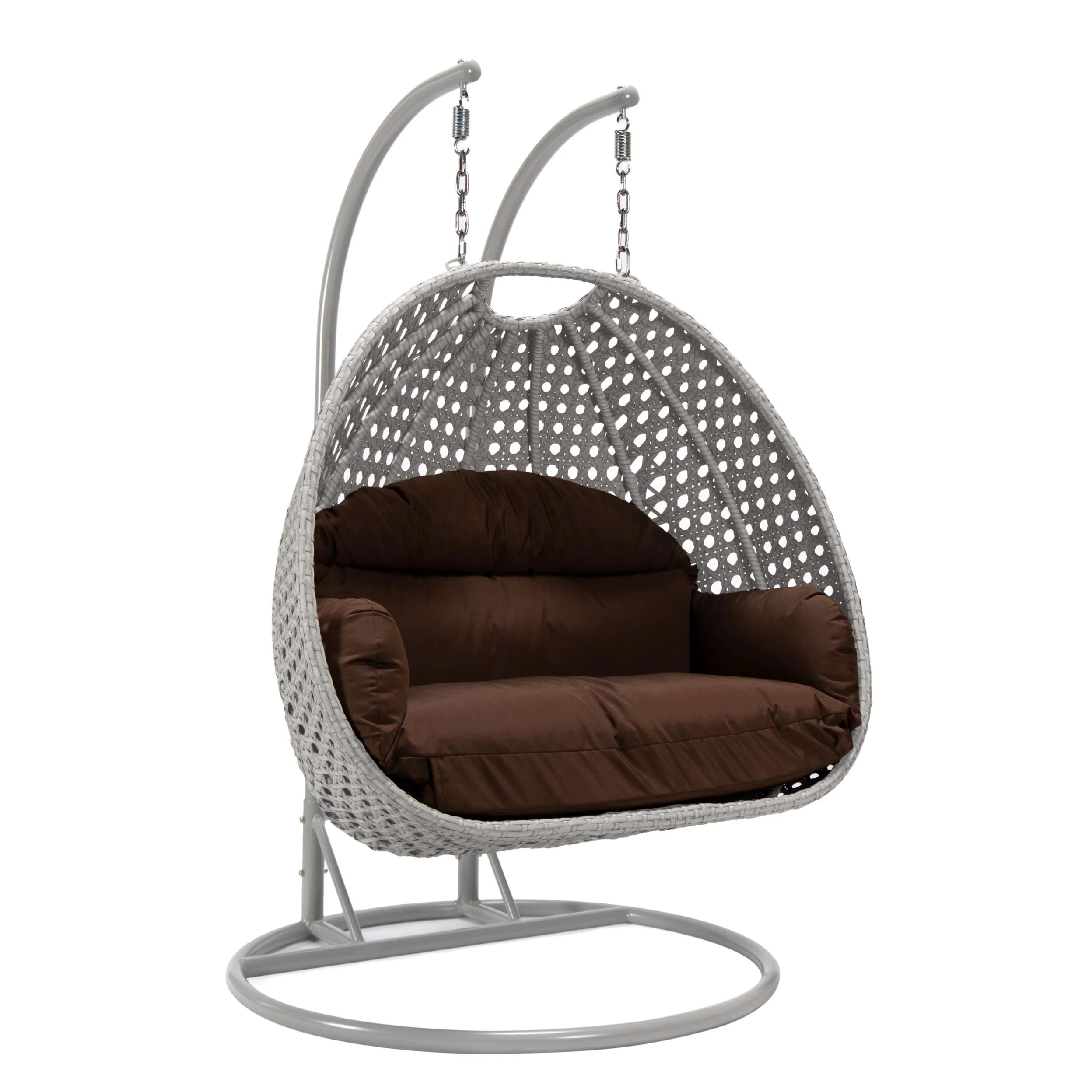 LeisureMod Mendoza Light Grey Wicker Hanging 2 person Egg Swing Chair - Image 24