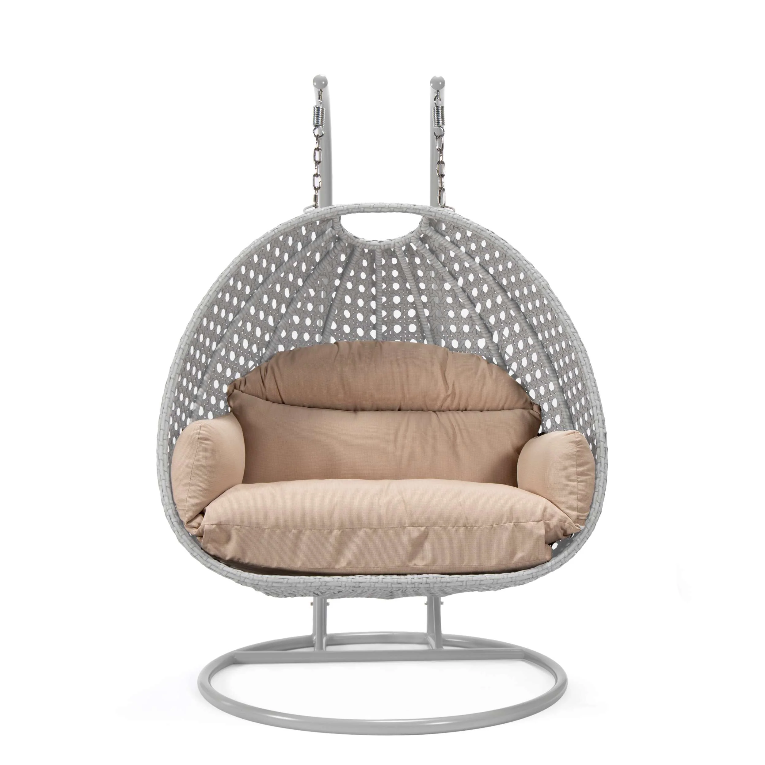 LeisureMod Mendoza Light Grey Wicker Hanging 2 person Egg Swing Chair - Image 3