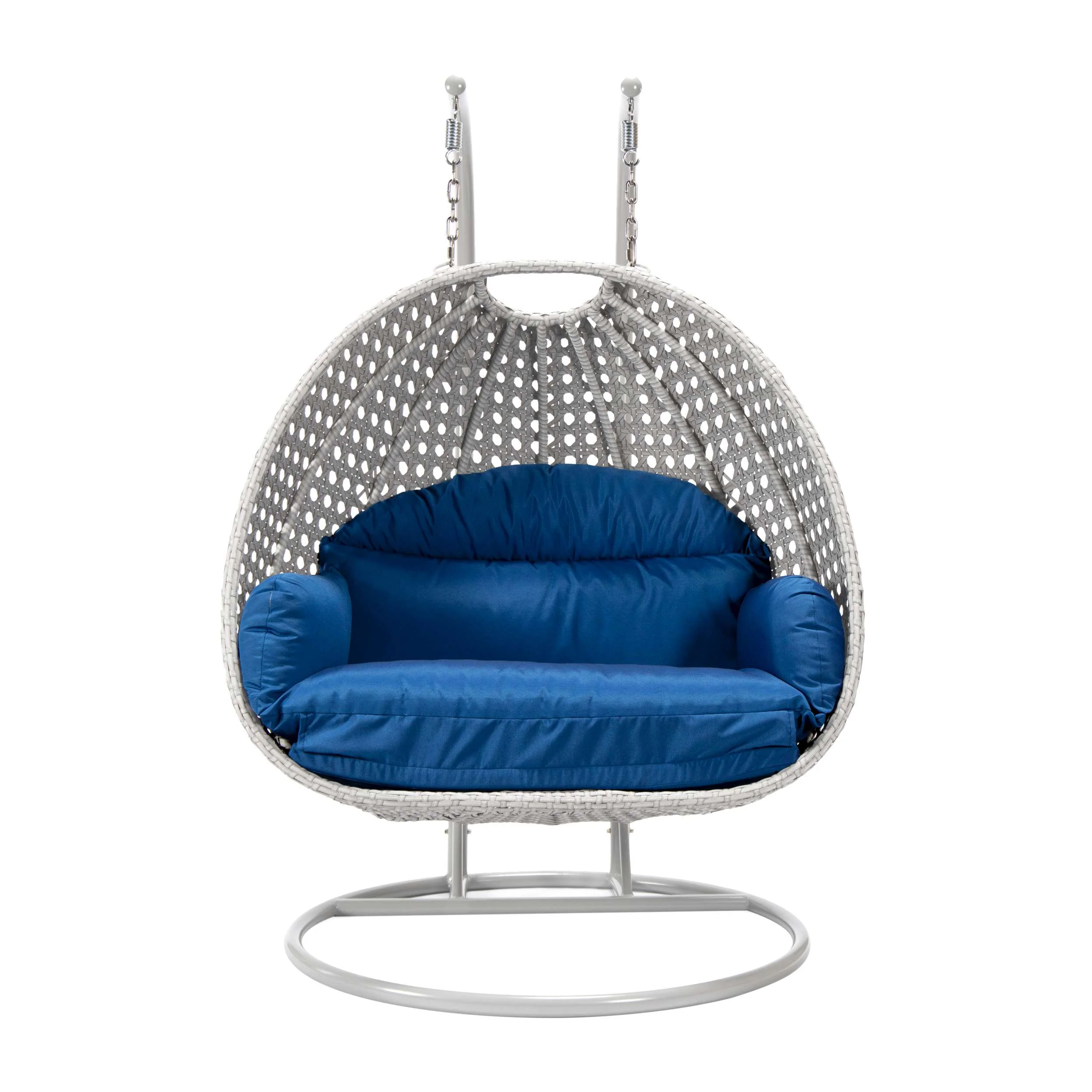 LeisureMod Mendoza Light Grey Wicker Hanging 2 person Egg Swing Chair - Image 32