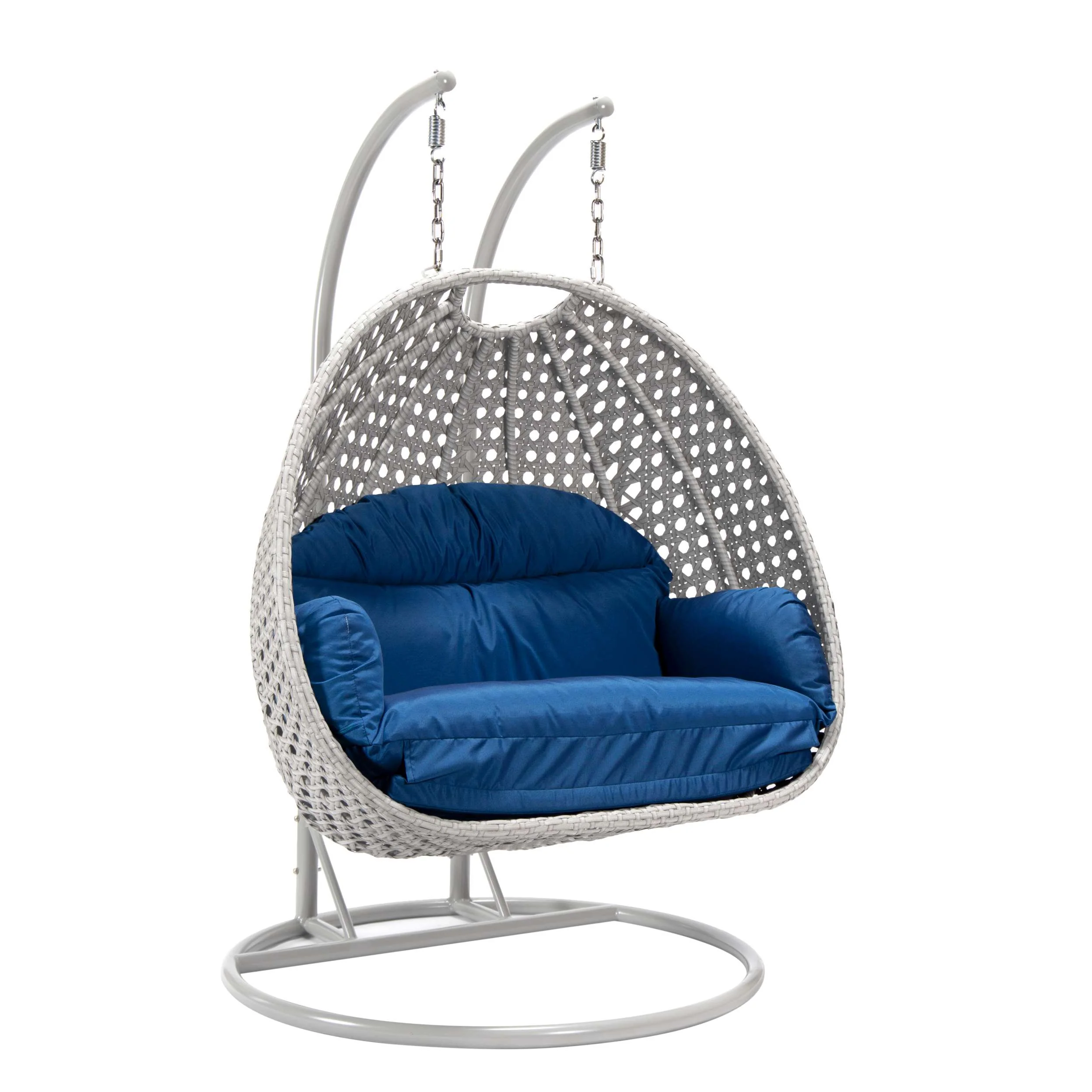 LeisureMod Mendoza Light Grey Wicker Hanging 2 person Egg Swing Chair - Image 33