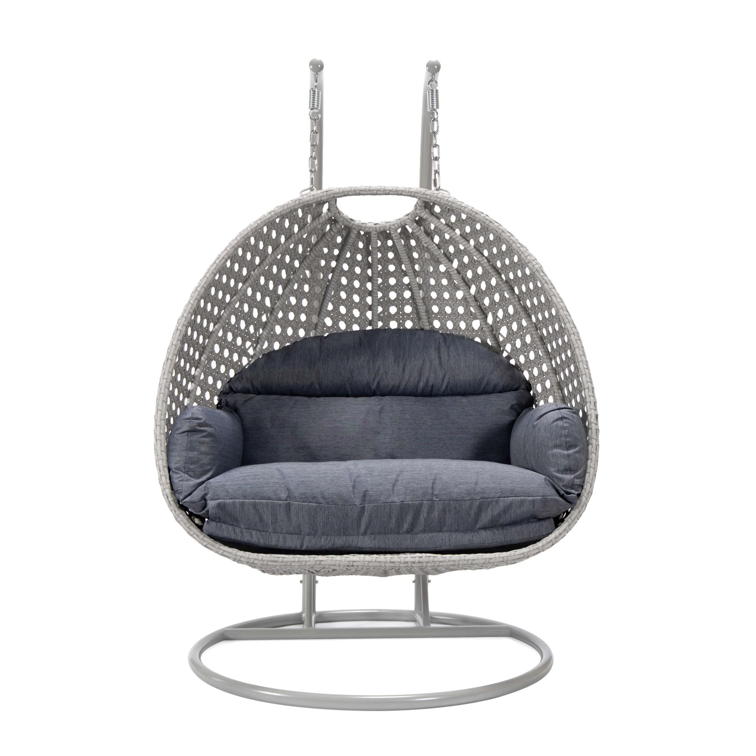 LeisureMod Mendoza Light Grey Wicker Hanging 2 person Egg Swing Chair - Image 41