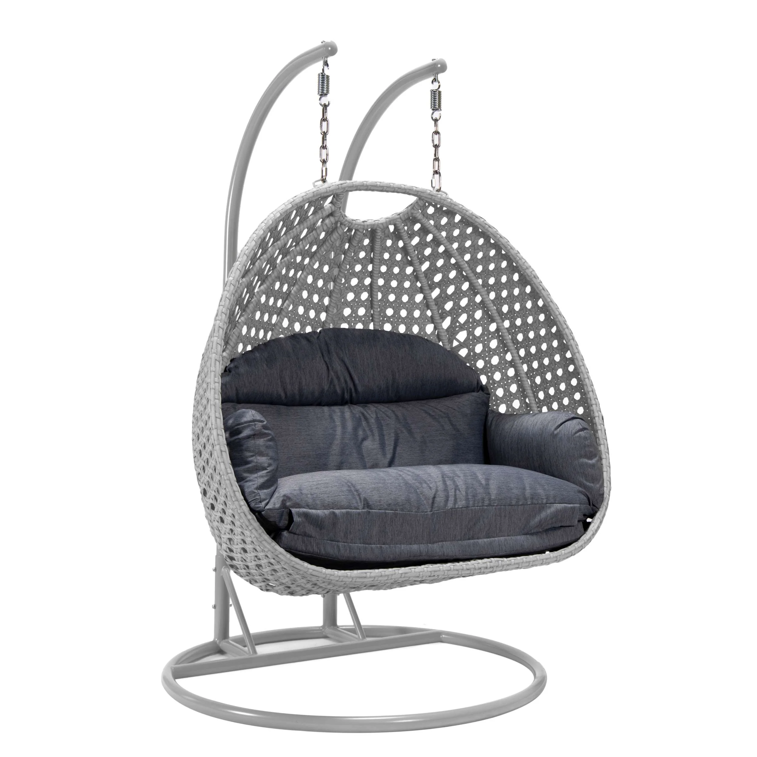LeisureMod Mendoza Light Grey Wicker Hanging 2 person Egg Swing Chair - Image 43