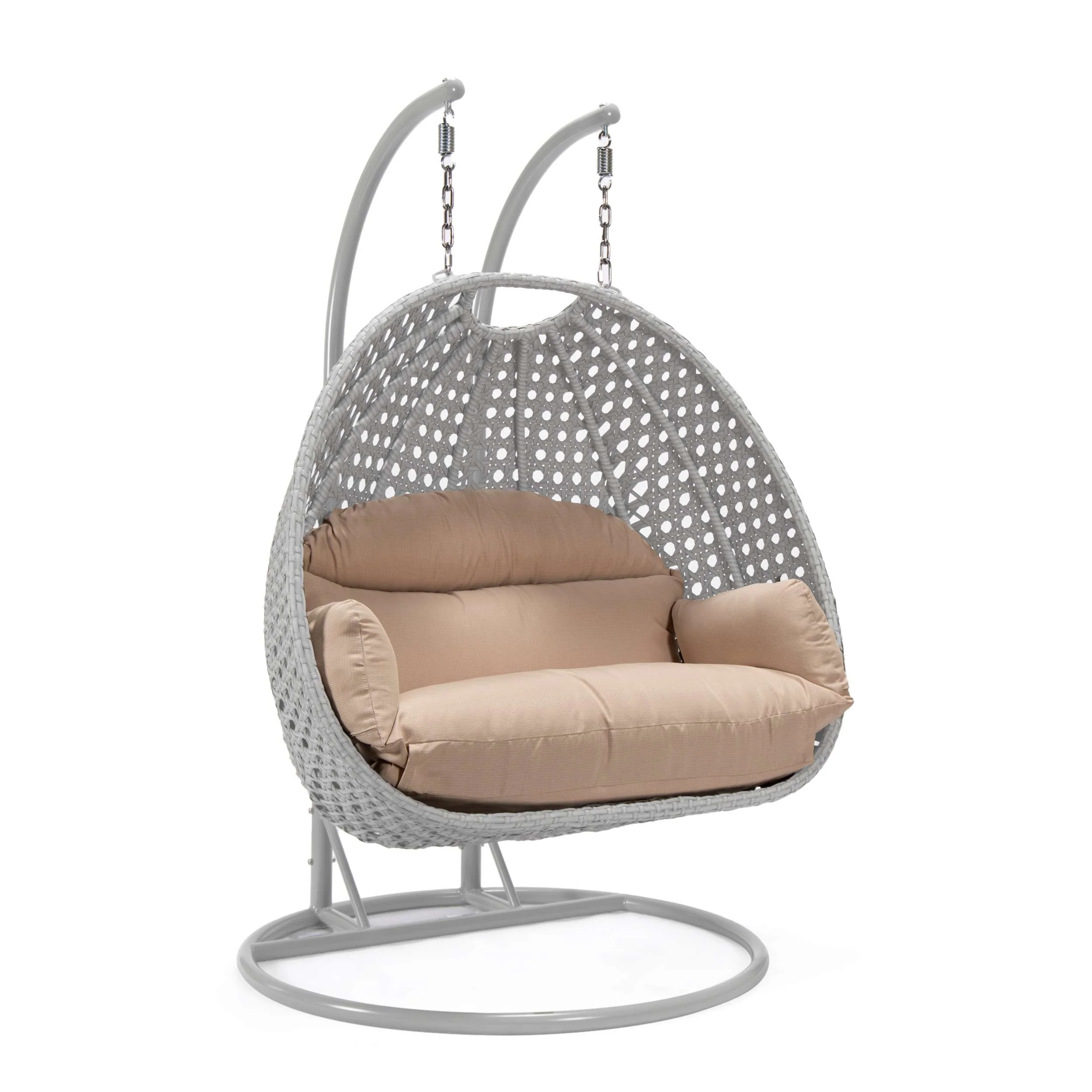 LeisureMod Mendoza Light Grey Wicker Hanging 2 person Egg Swing Chair - Image 5