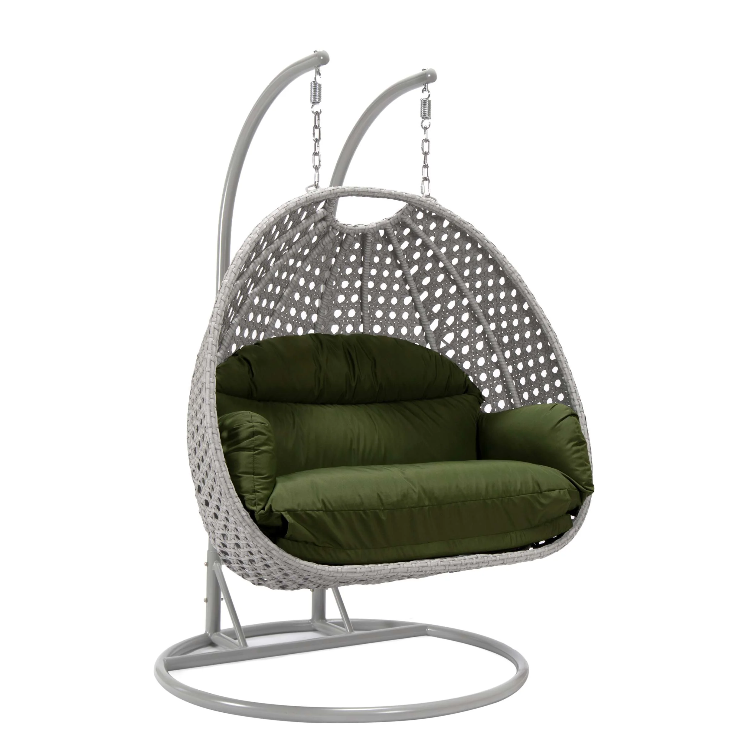 LeisureMod Mendoza Light Grey Wicker Hanging 2 person Egg Swing Chair - Image 53