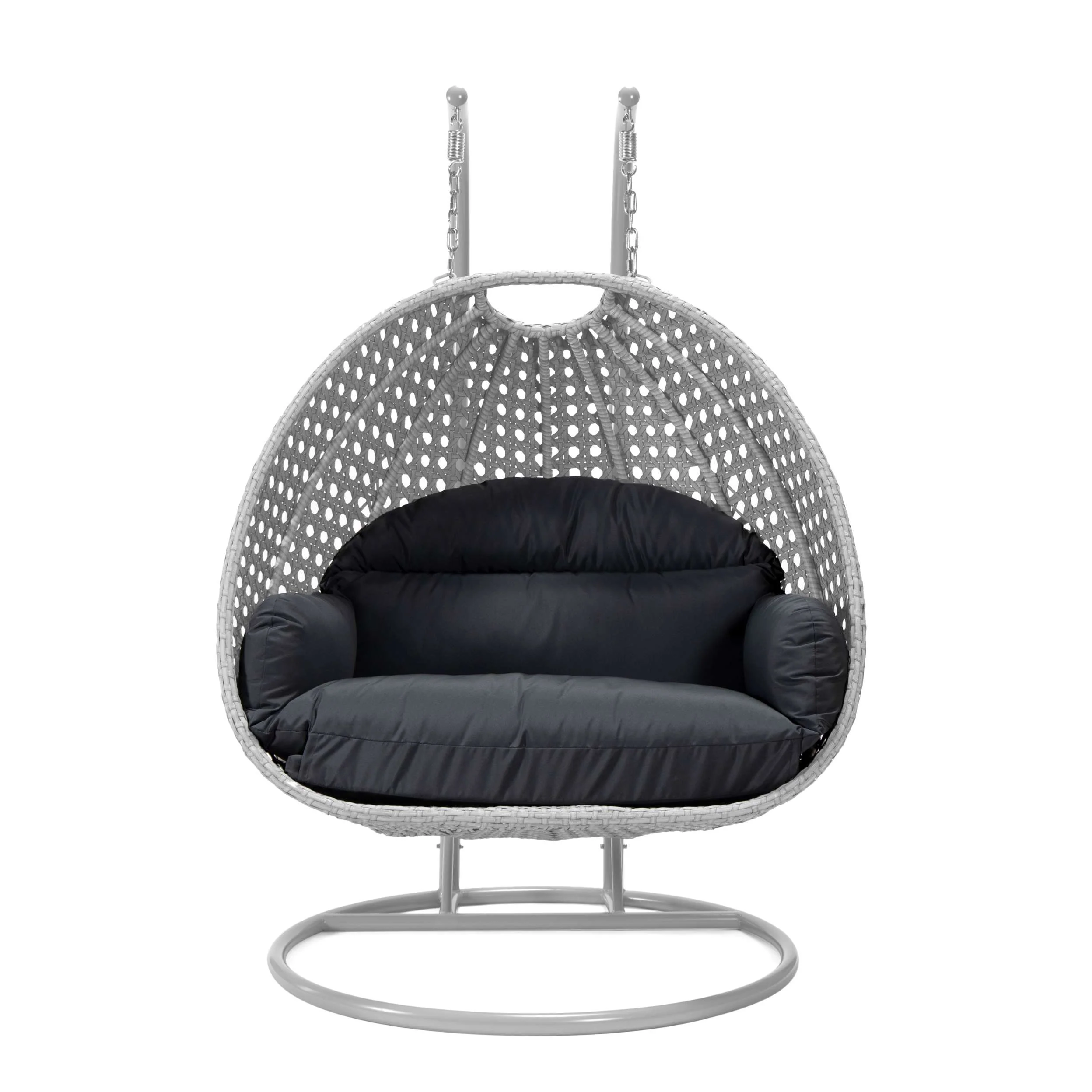 LeisureMod Mendoza Light Grey Wicker Hanging 2 person Egg Swing Chair - Image 62