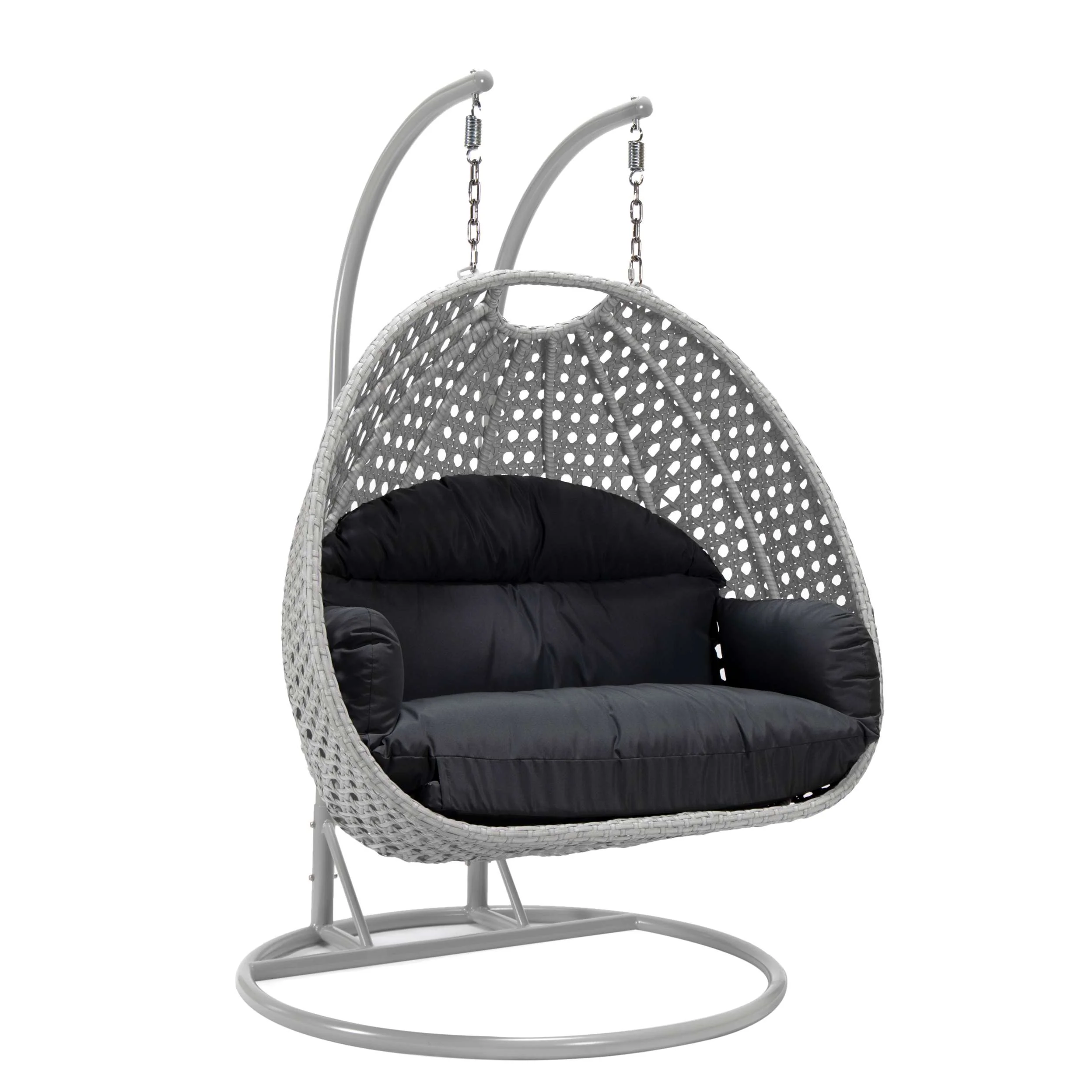 LeisureMod Mendoza Light Grey Wicker Hanging 2 person Egg Swing Chair - Image 63