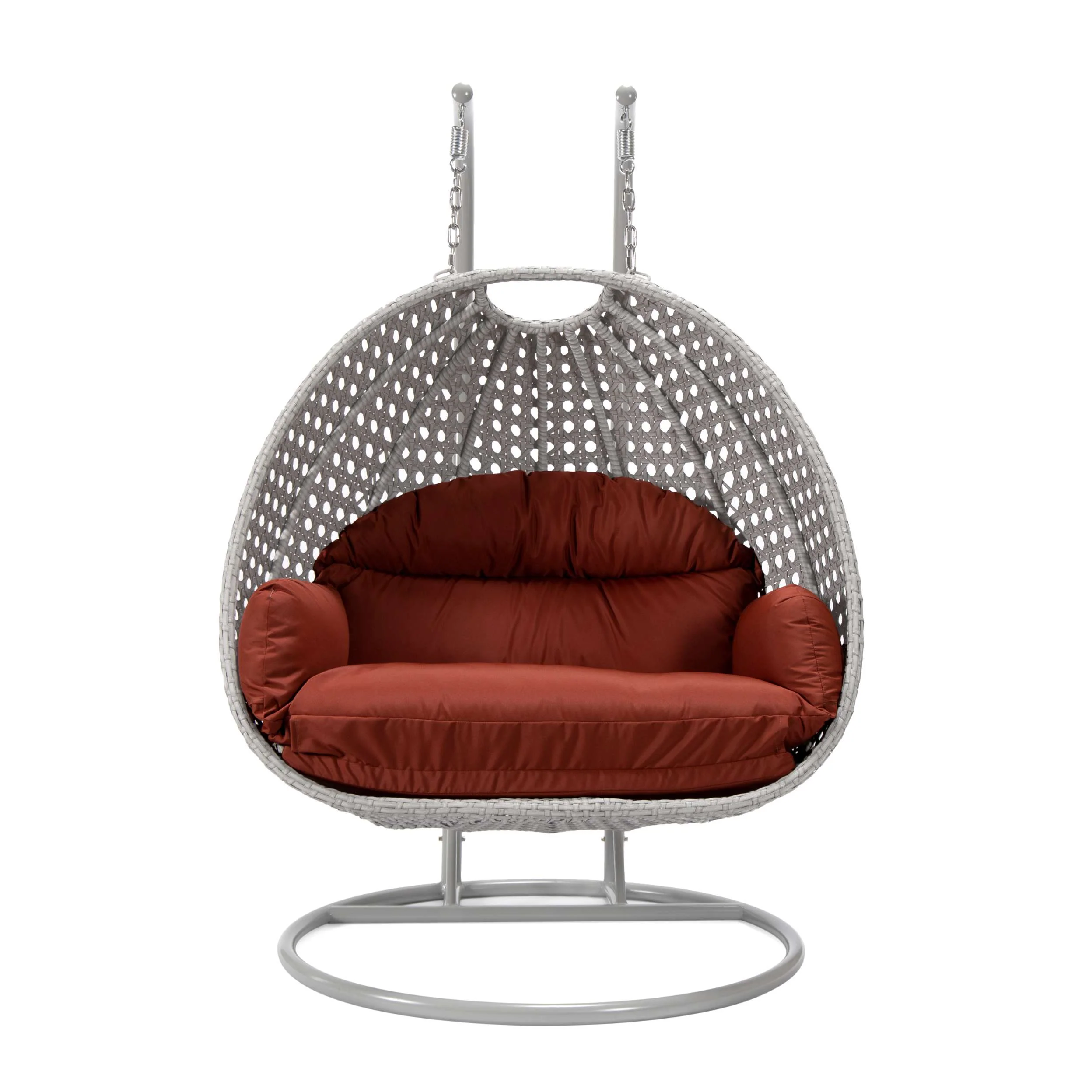 LeisureMod Mendoza Light Grey Wicker Hanging 2 person Egg Swing Chair - Image 71