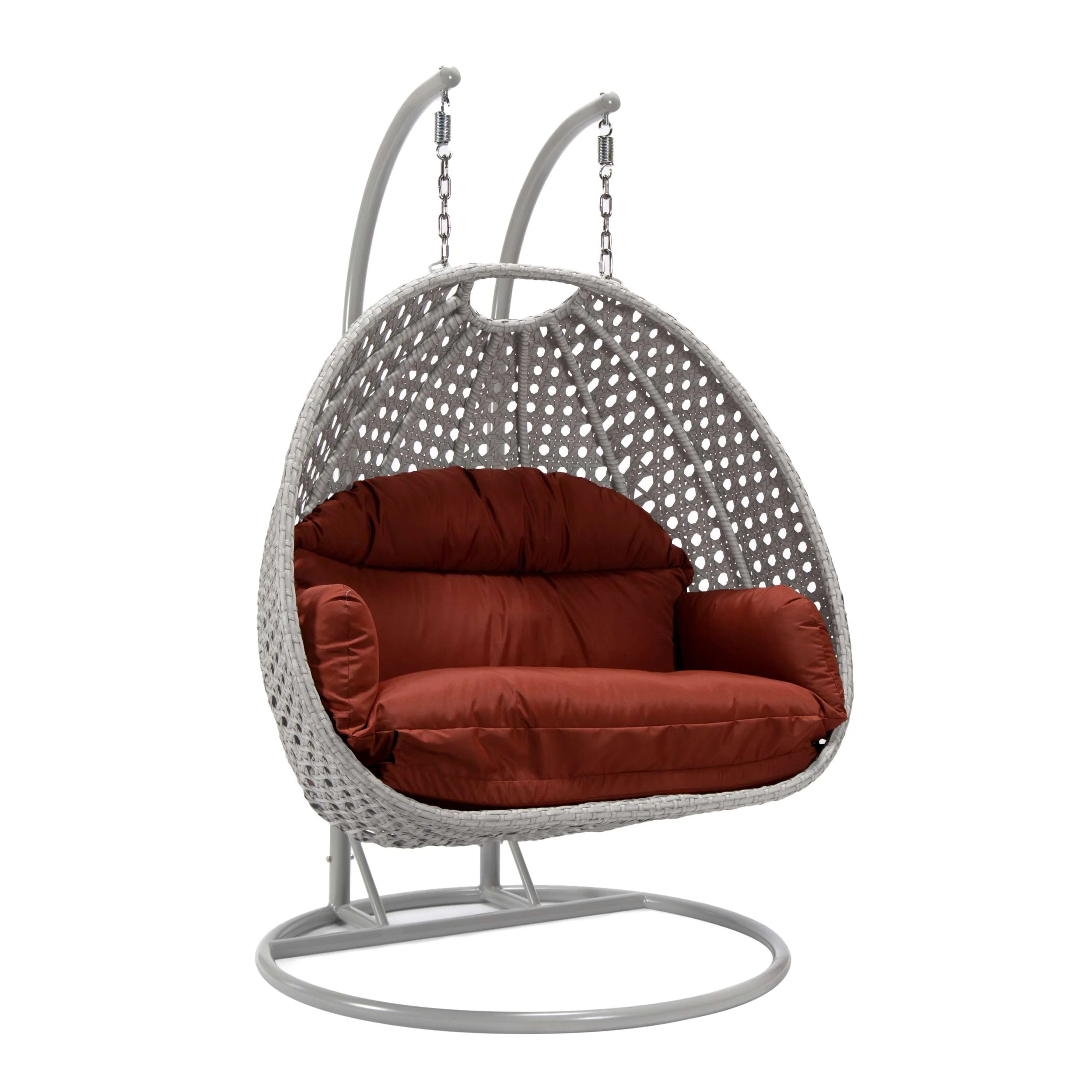 LeisureMod Mendoza Light Grey Wicker Hanging 2 person Egg Swing Chair - Image 72