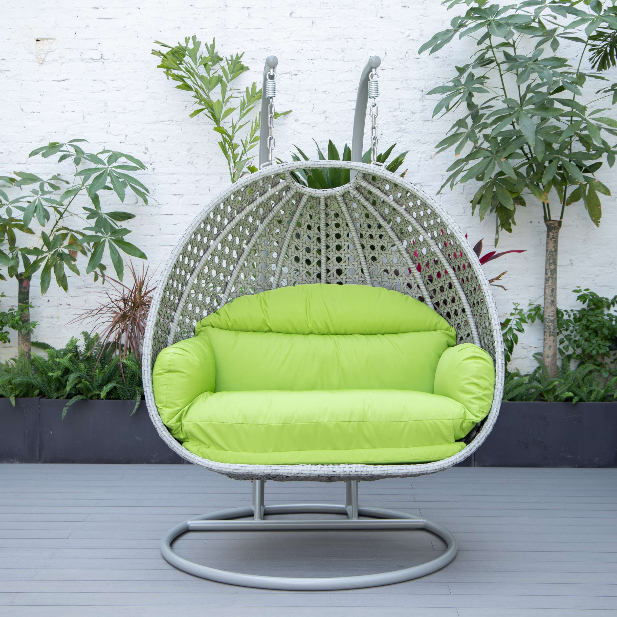 LeisureMod Mendoza Light Grey Wicker Hanging 2 person Egg Swing Chair - Image 80