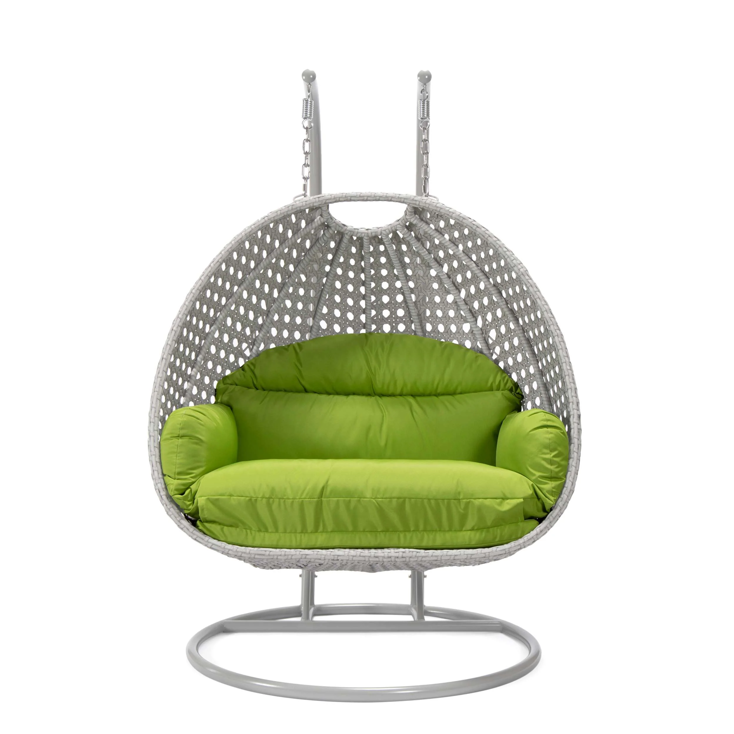 LeisureMod Mendoza Light Grey Wicker Hanging 2 person Egg Swing Chair - Image 81