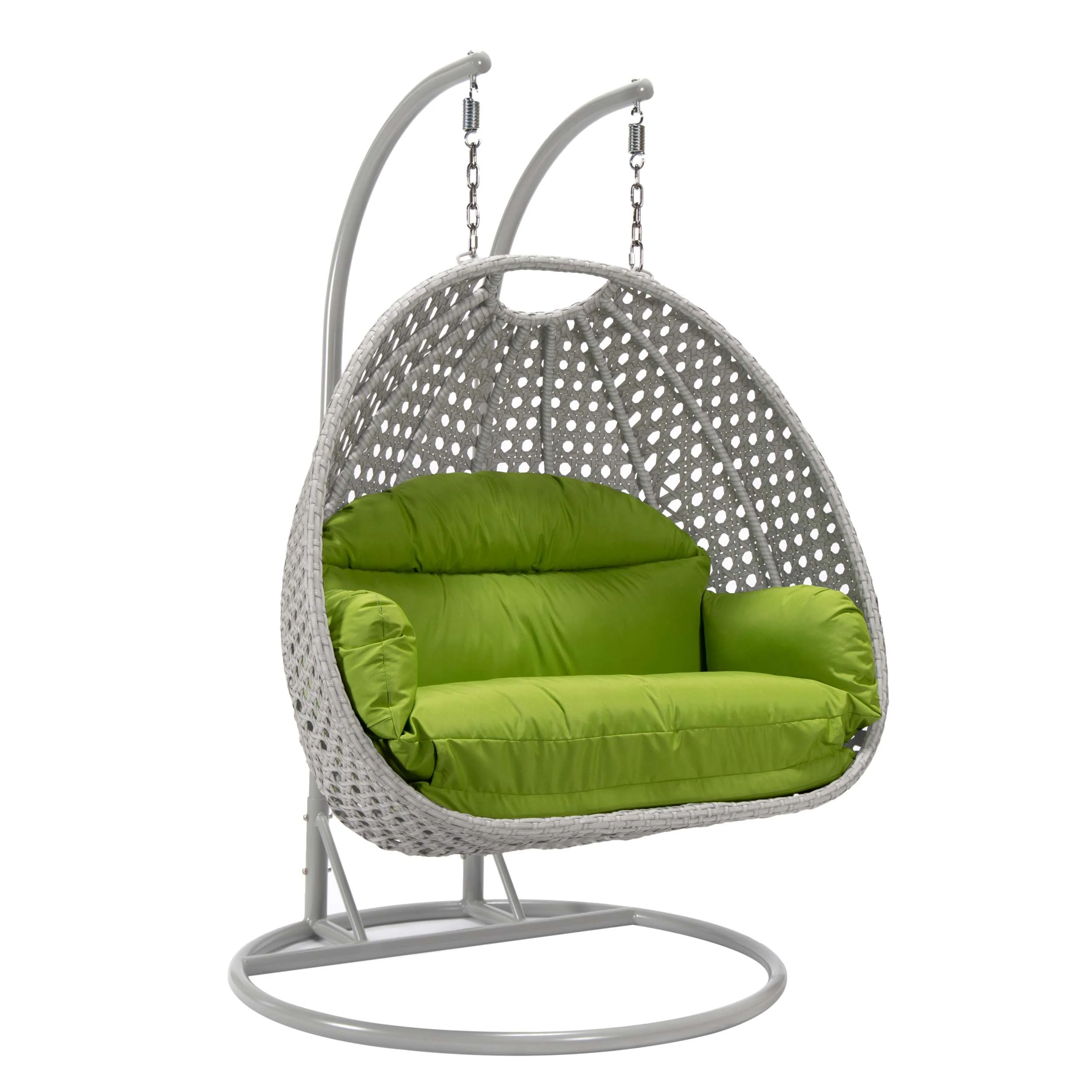 LeisureMod Mendoza Light Grey Wicker Hanging 2 person Egg Swing Chair - Image 82