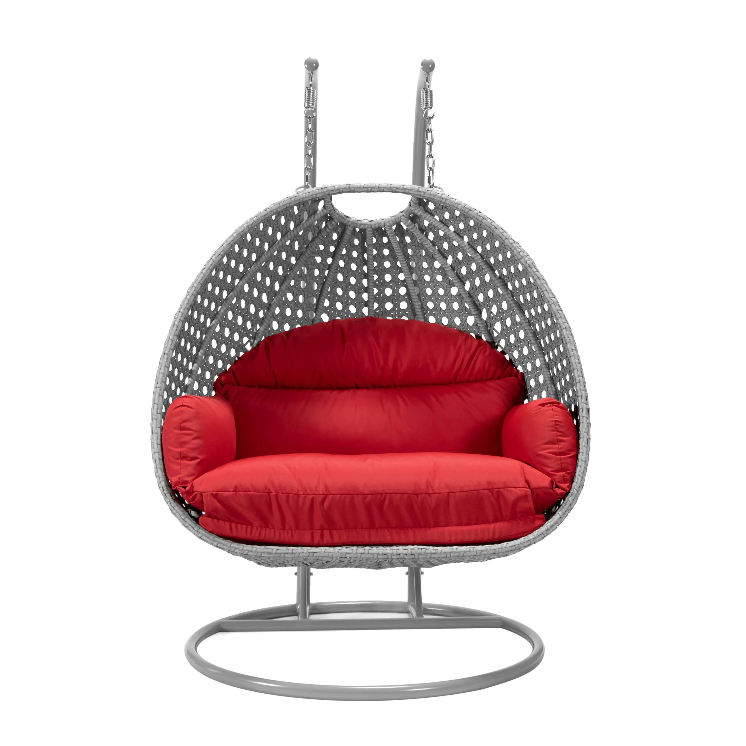 LeisureMod Mendoza Light Grey Wicker Hanging 2 person Egg Swing Chair - Image 91